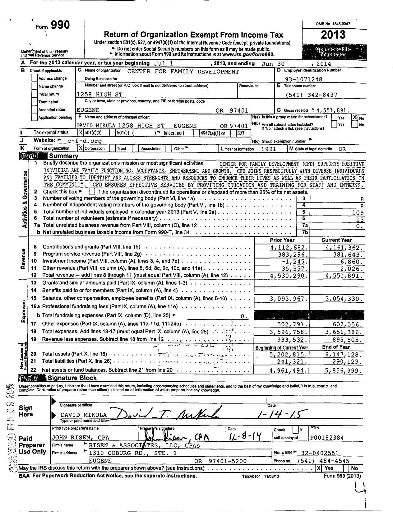 Image of first page of 2013 Form 990 for Center for Family Development (CFD)