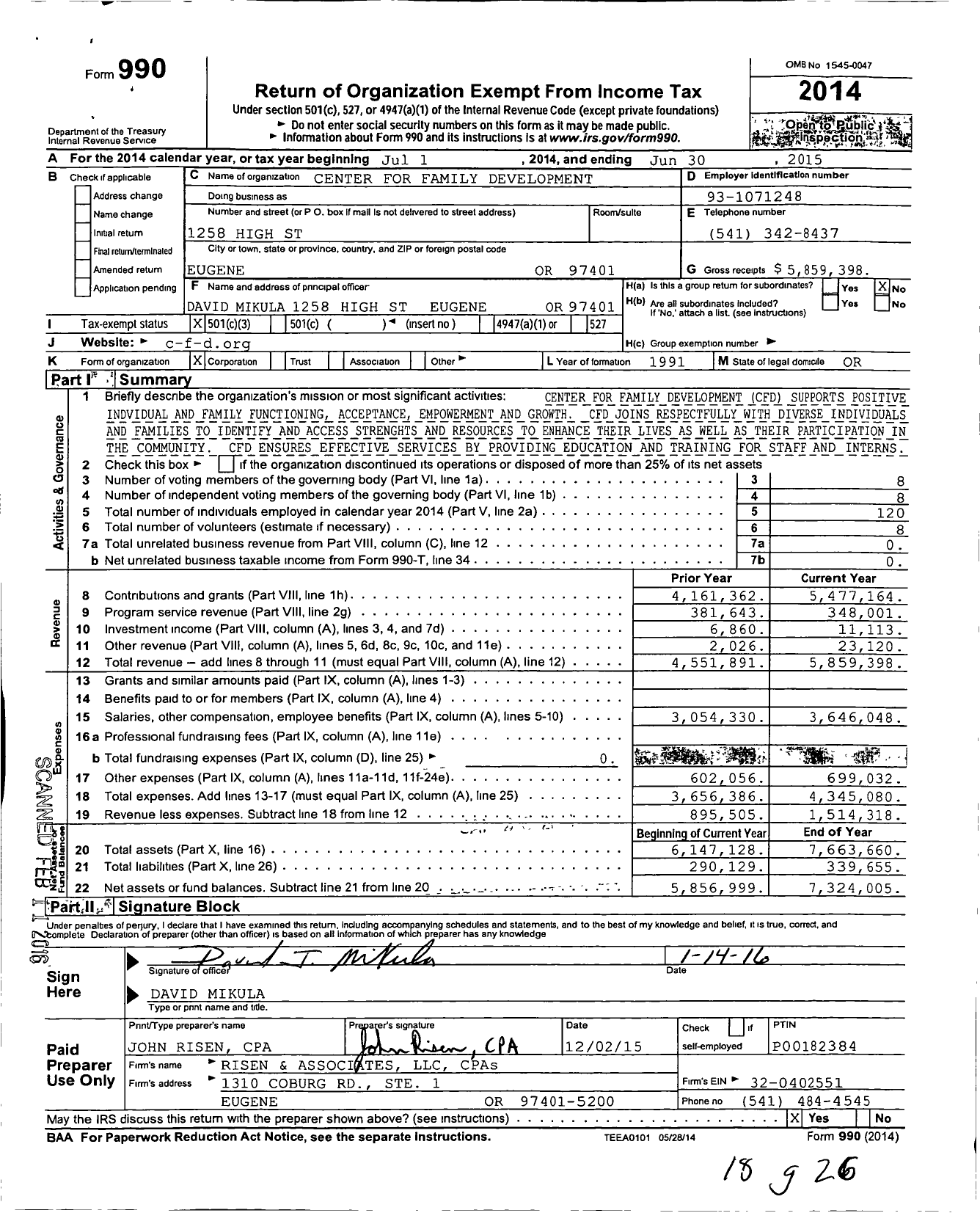 Image of first page of 2014 Form 990 for Center for Family Development (CFD)