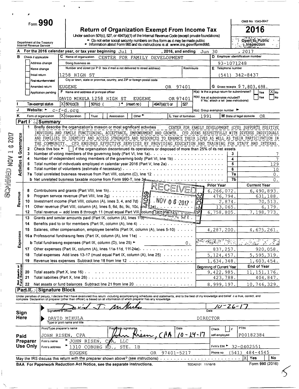 Image of first page of 2016 Form 990 for Center for Family Development (CFD)