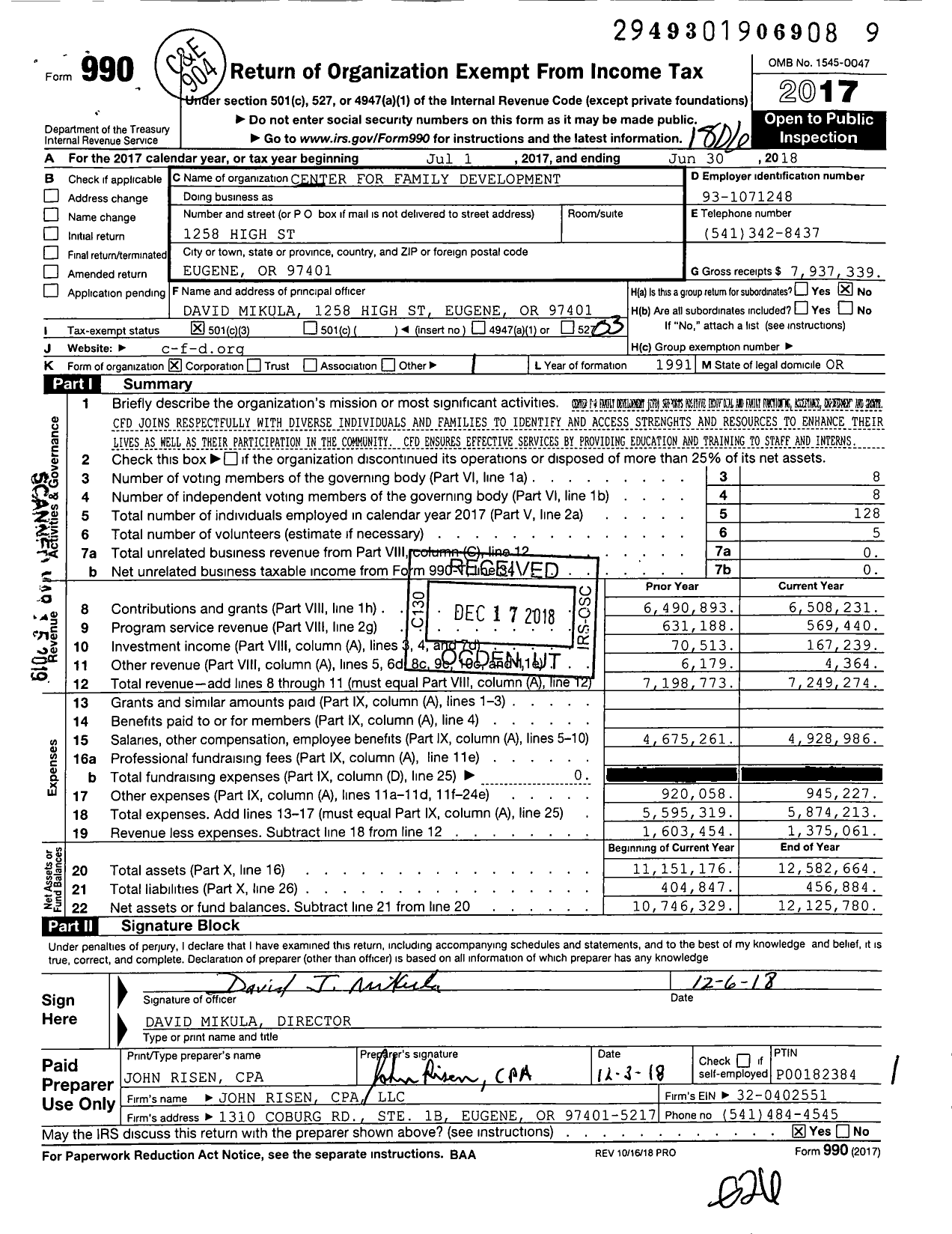 Image of first page of 2017 Form 990 for Center for Family Development (CFD)