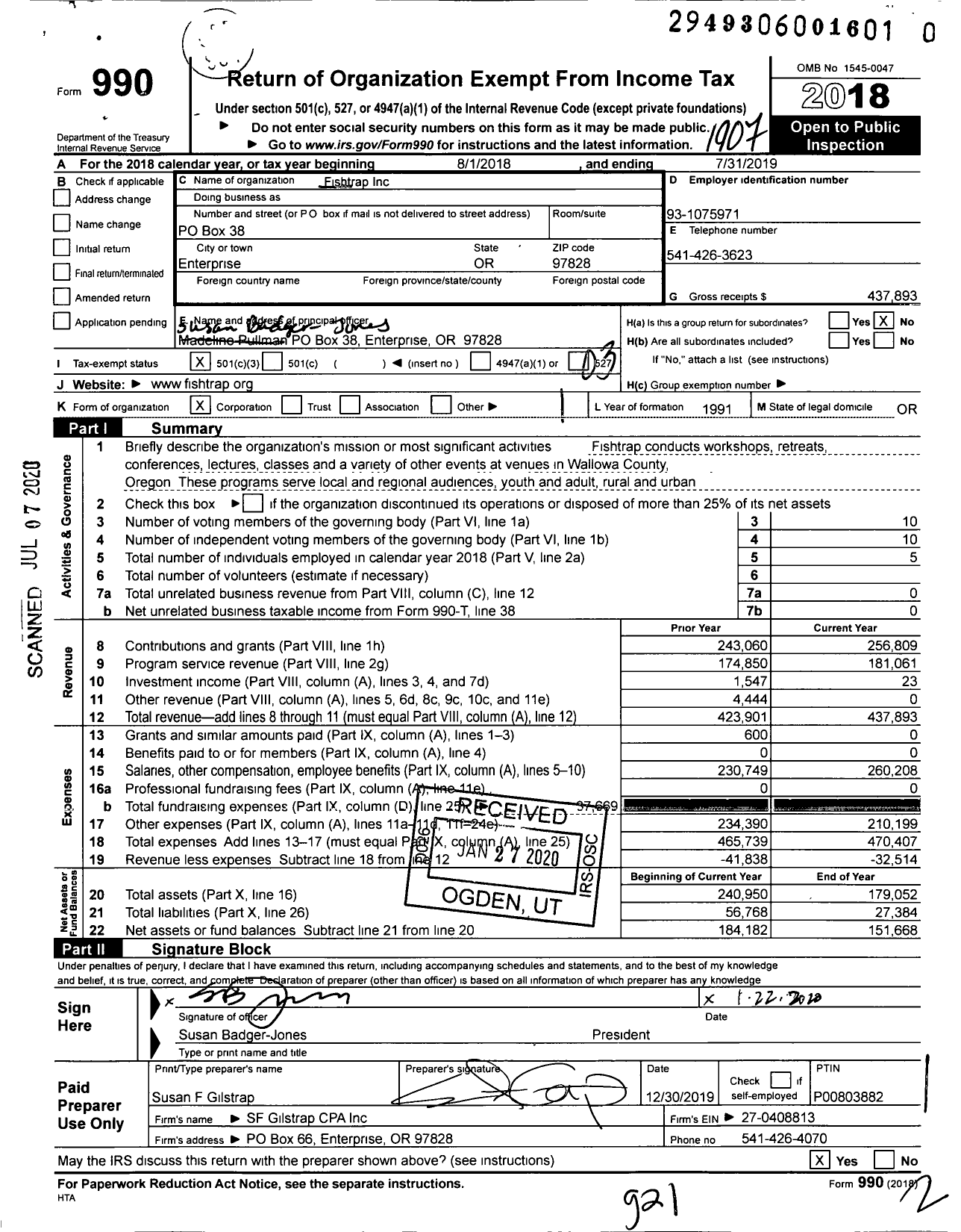 Image of first page of 2018 Form 990 for Fishtrap