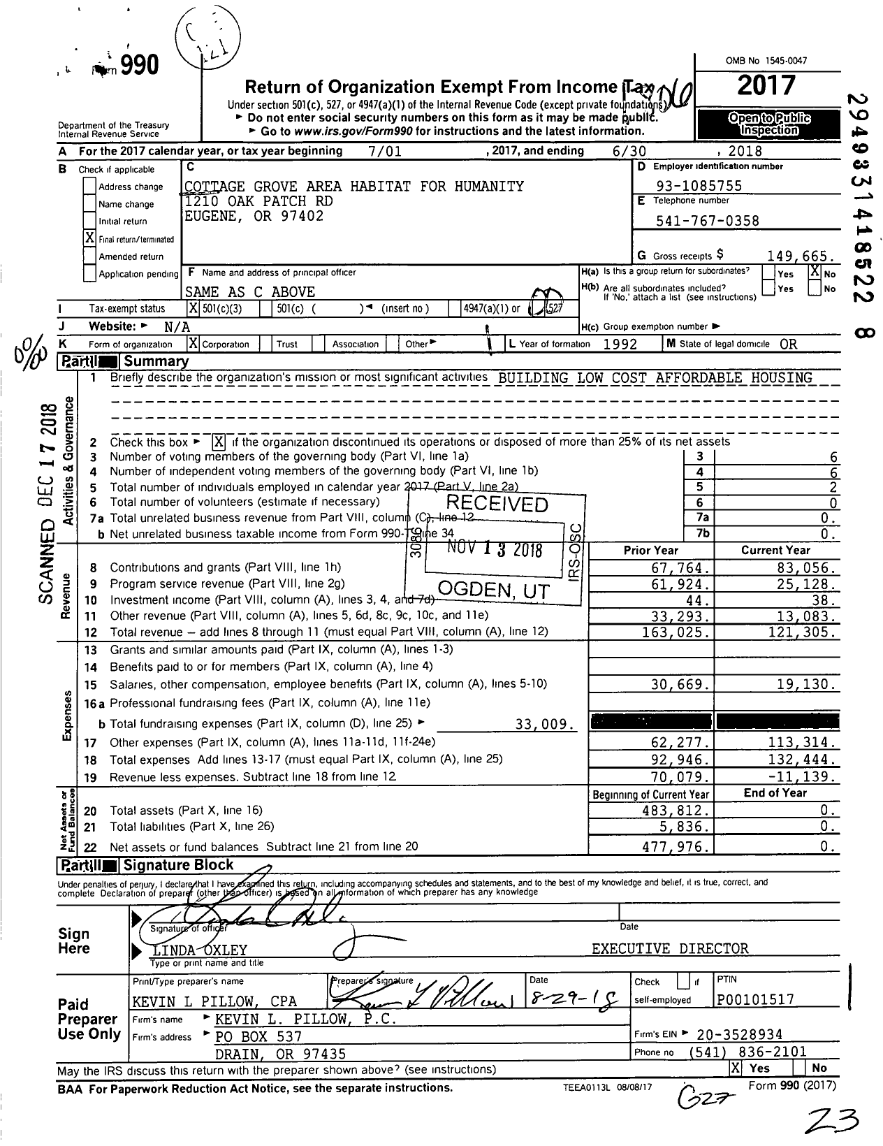 Image of first page of 2017 Form 990O for Cottage Grove Area Habitat for Humanity