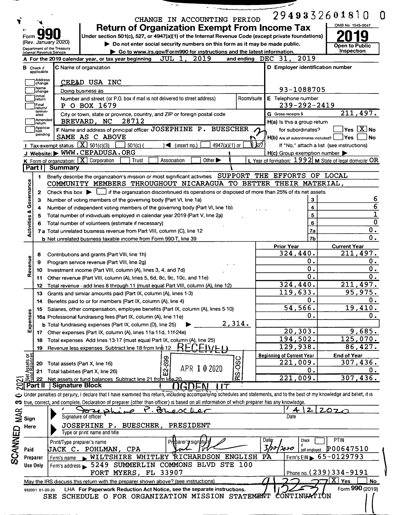 Image of first page of 2019 Form 990 for Cepad USA