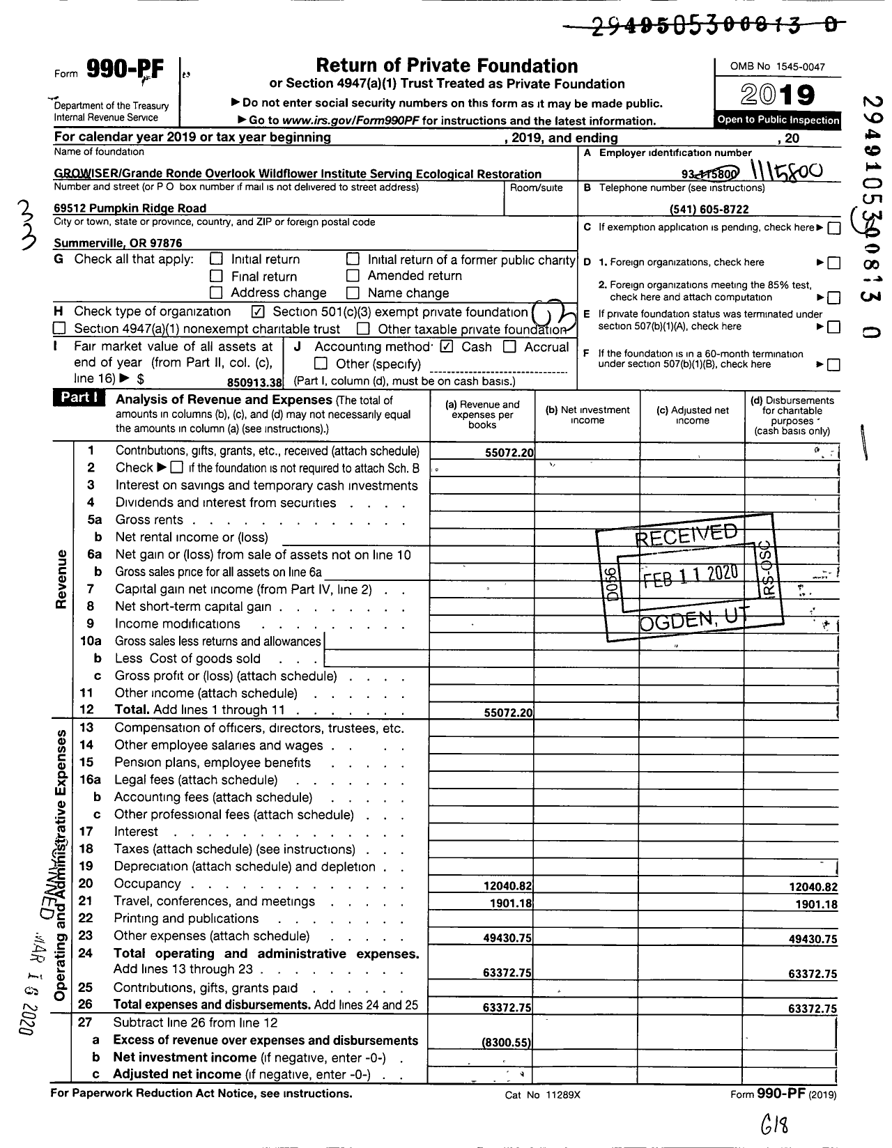 Image of first page of 2019 Form 990PR for Growiser-Grande Ronde Overlook Wild Flower Institute Serving Ecol Rest