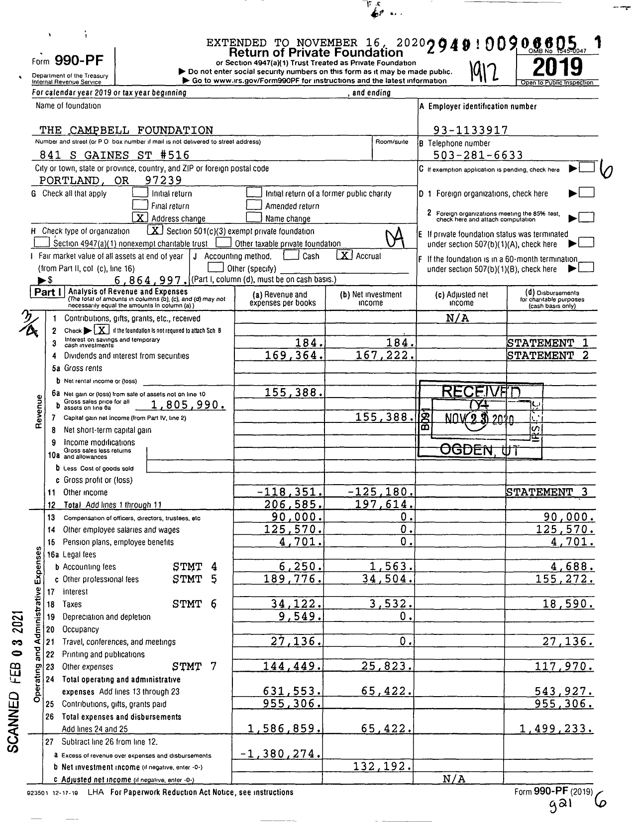 Image of first page of 2019 Form 990PF for The Campbell Foundation