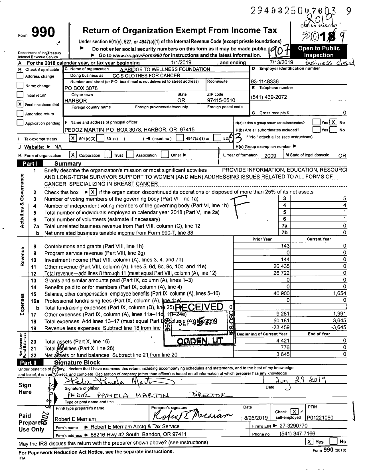 Image of first page of 2018 Form 990 for CC'S Clothes for Cancer