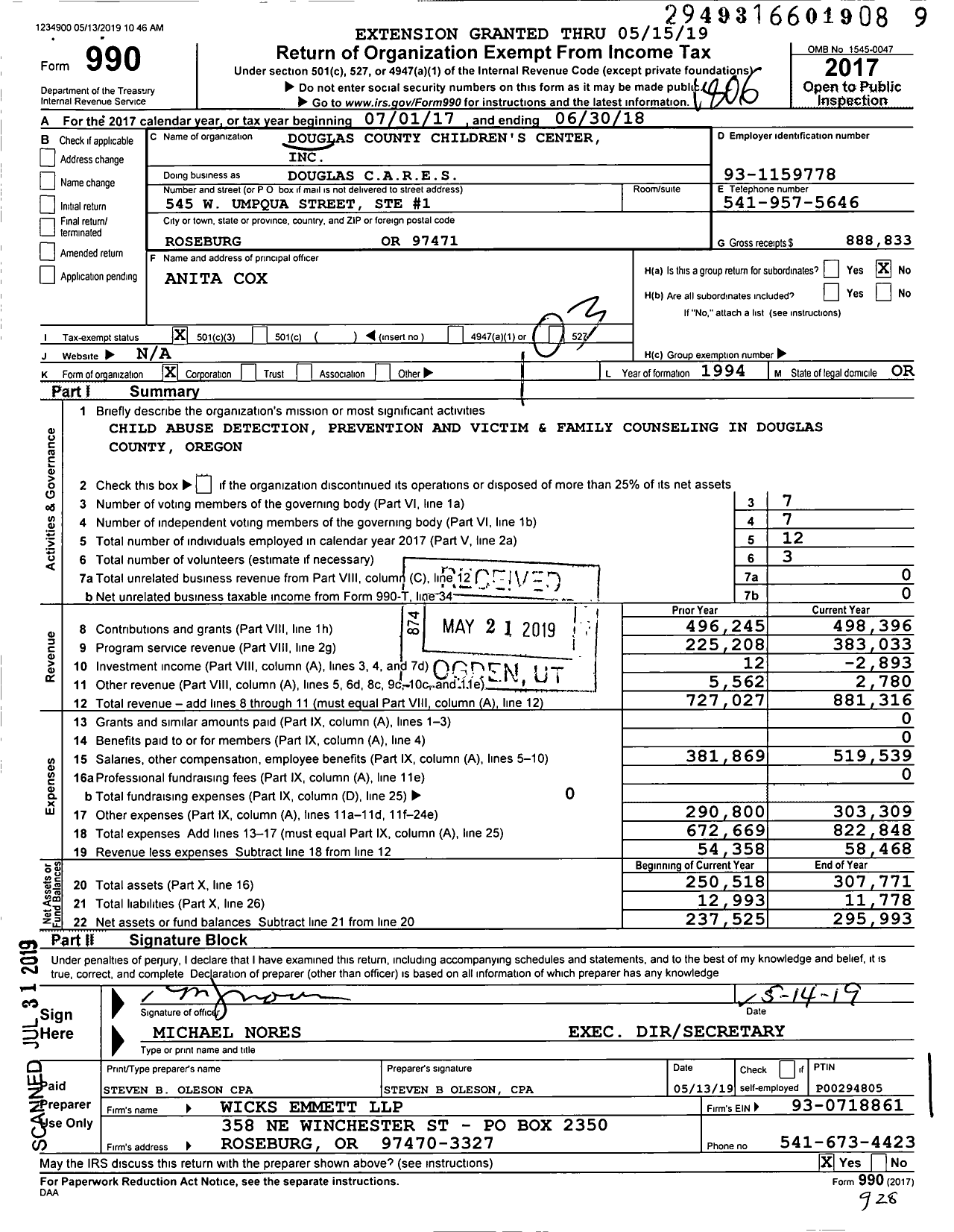 Image of first page of 2017 Form 990 for Douglas Cares