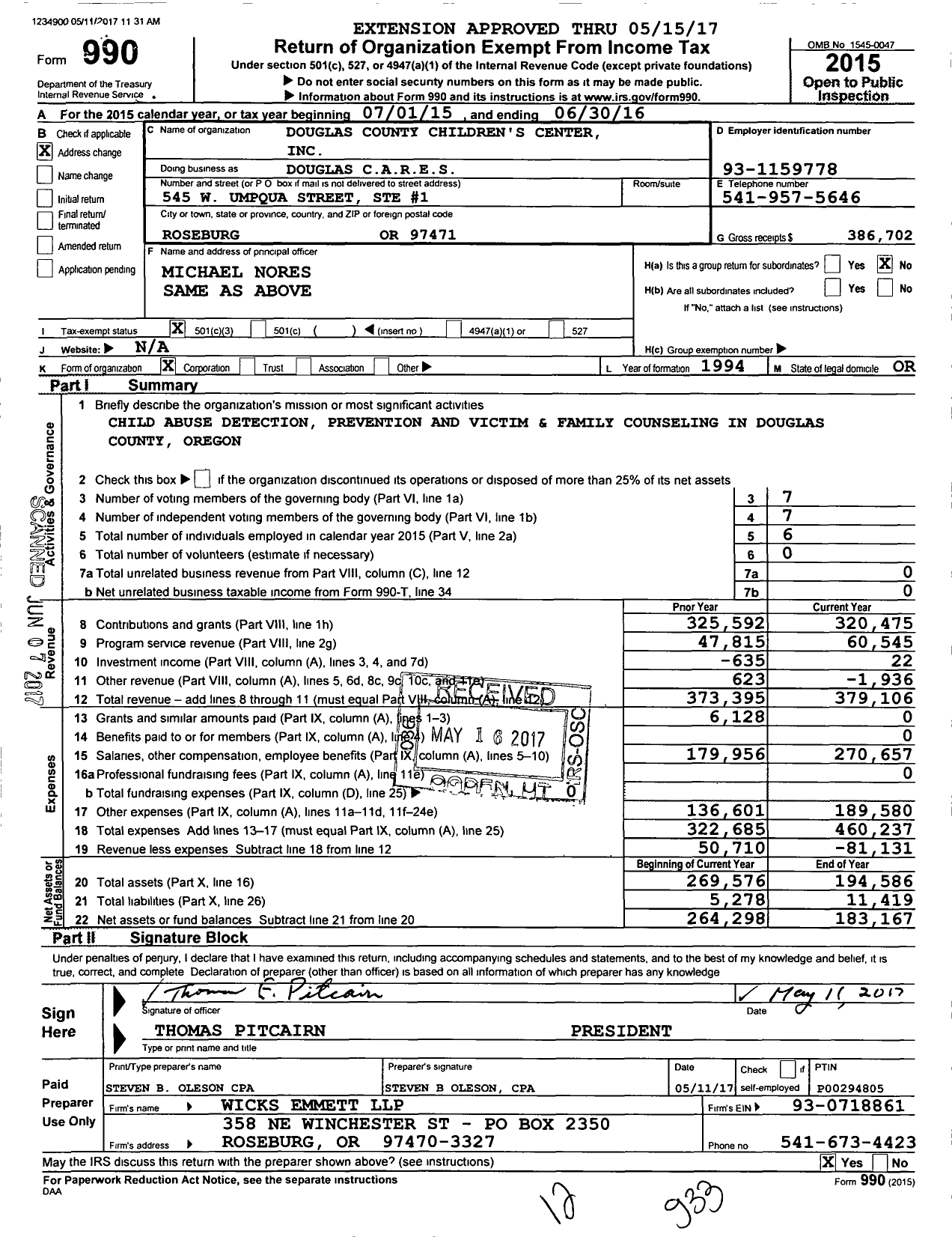 Image of first page of 2015 Form 990 for Douglas Cares