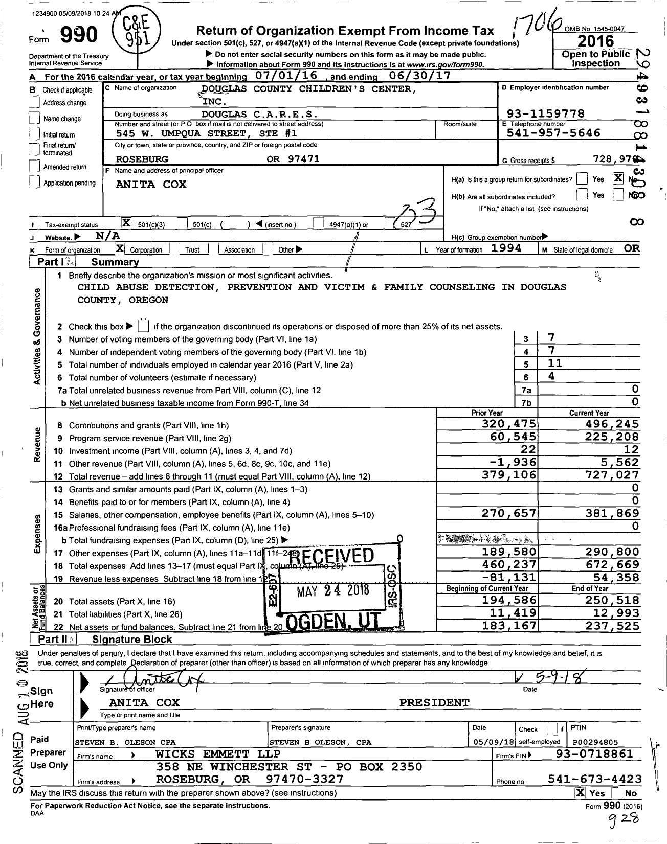 Image of first page of 2016 Form 990 for Douglas Cares