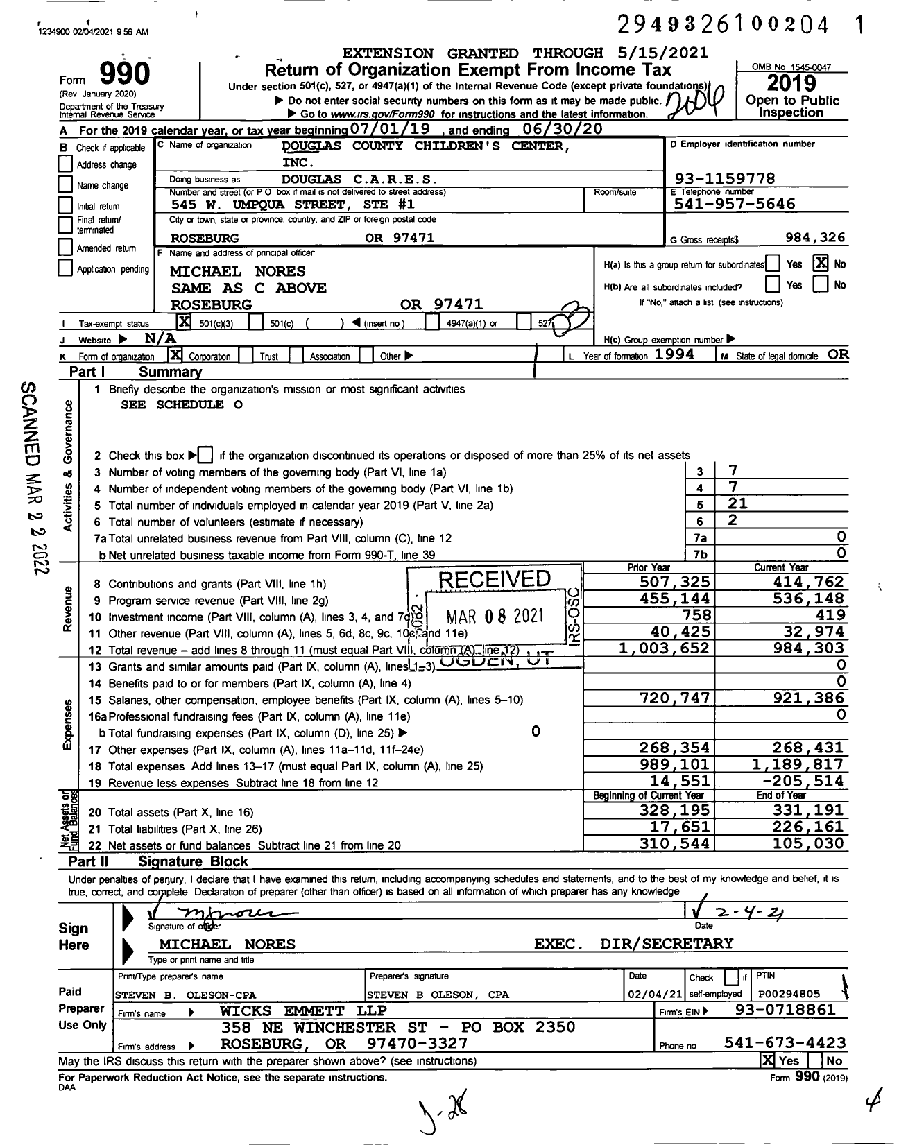 Image of first page of 2019 Form 990 for Douglas Cares
