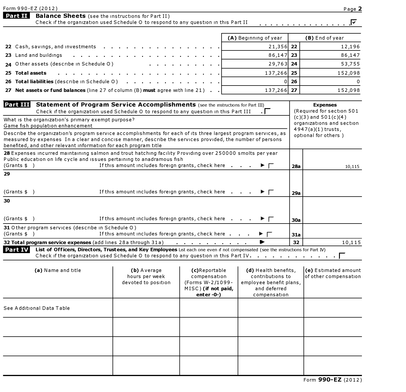 Image of first page of 2012 Form 990EZ for Gardiner-Reedsport Salmon Trout Enhancement Program STEP