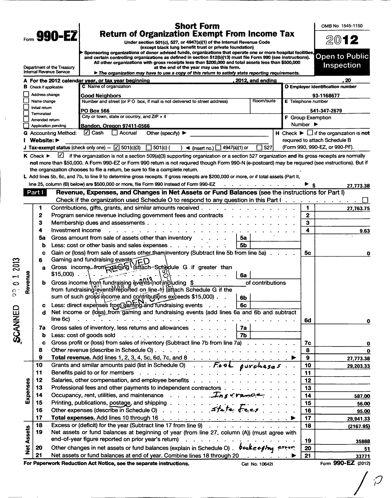 Image of first page of 2012 Form 990EZ for Good Neighbors