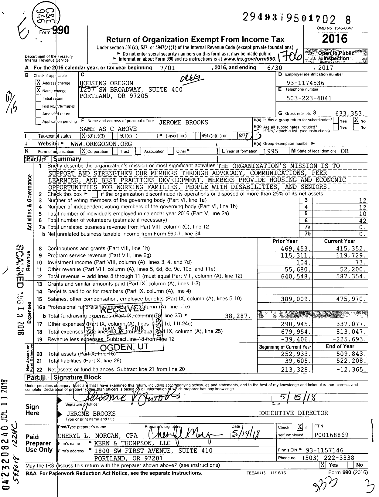 Image of first page of 2016 Form 990 for Housing Oregon