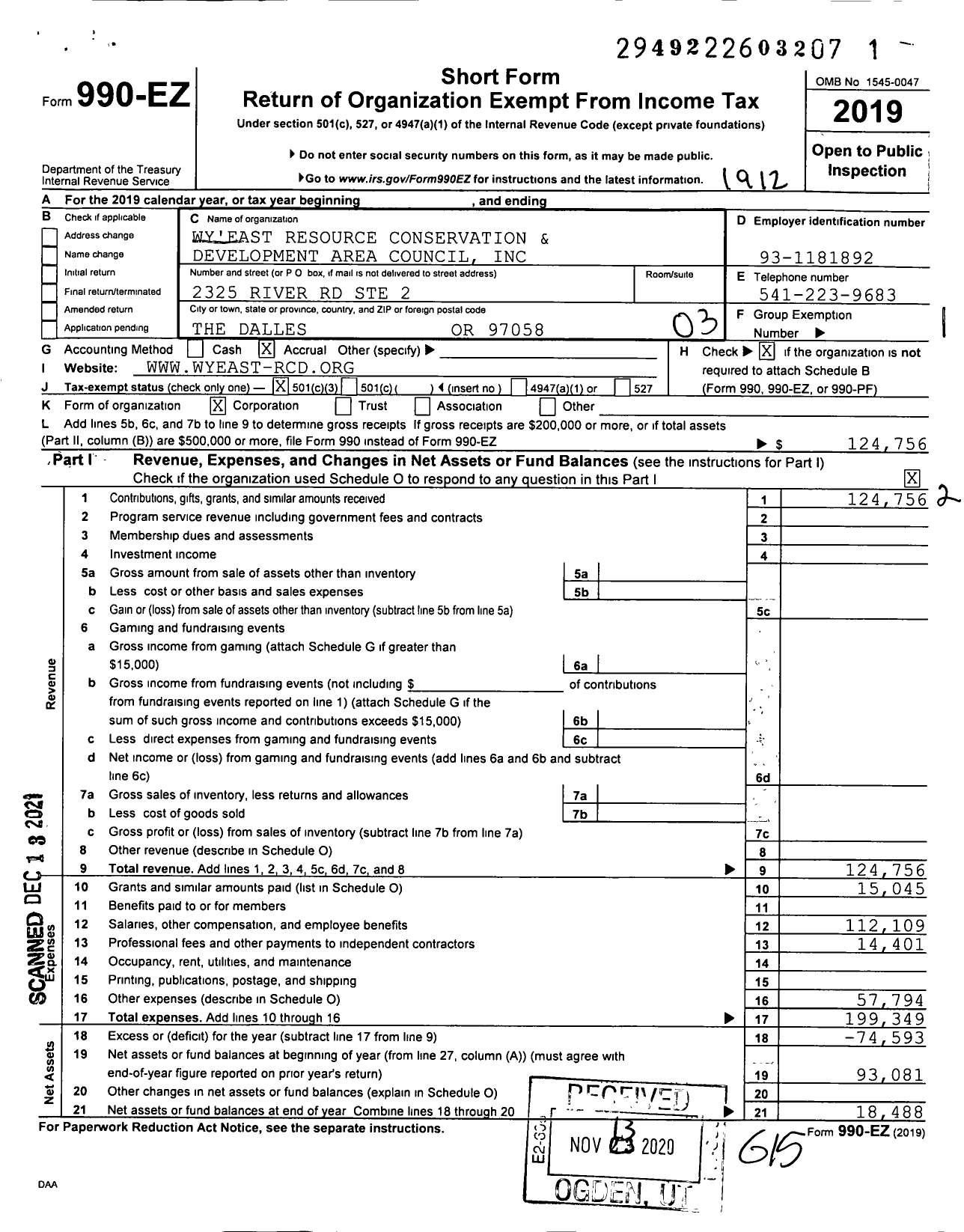 Image of first page of 2019 Form 990EZ for Wy'east Resource Conservation and Development Area Council