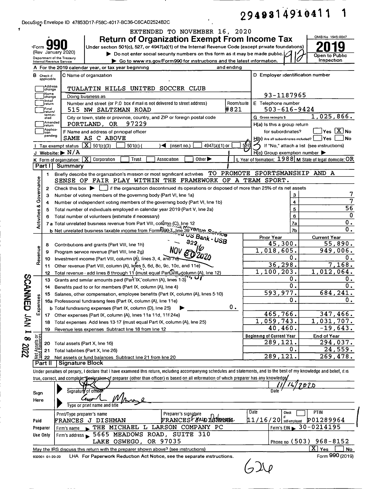 Image of first page of 2019 Form 990 for Northwest Elite FC