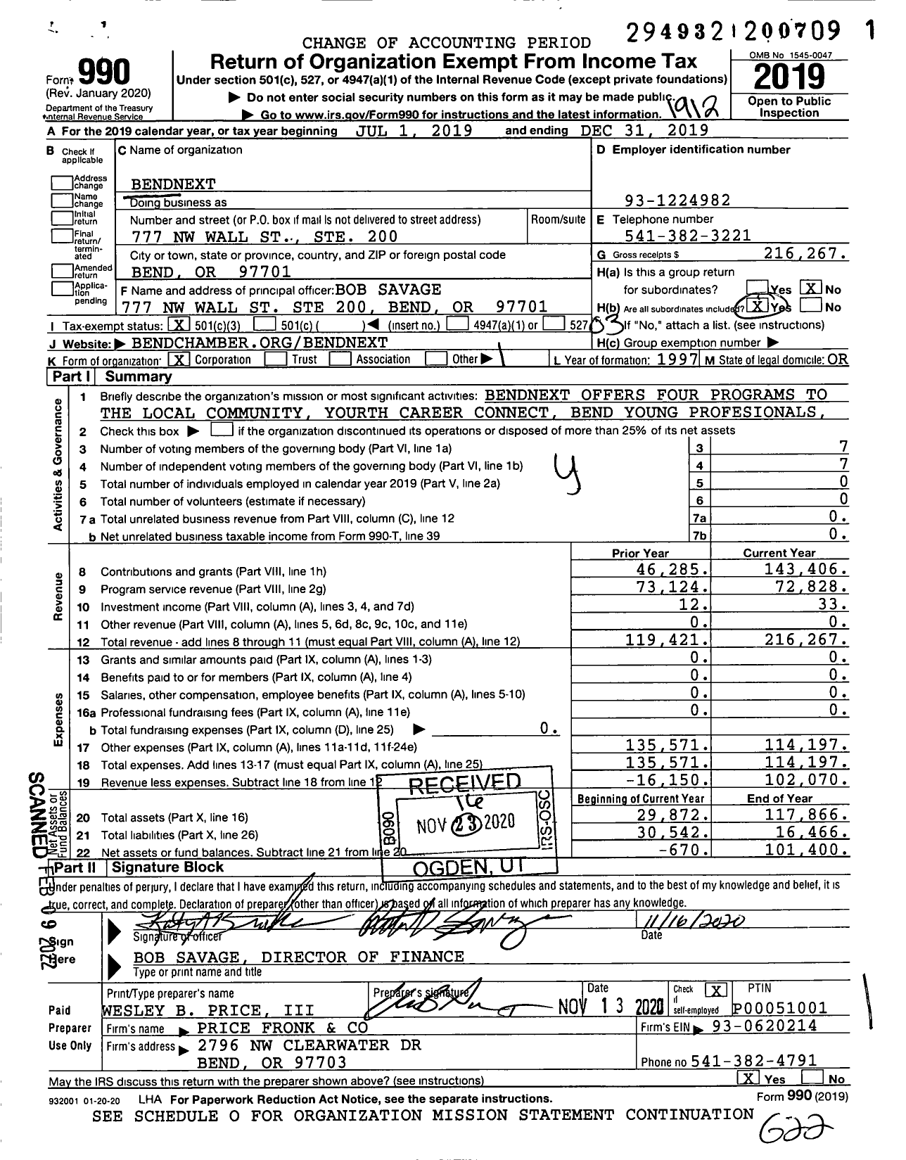 Image of first page of 2019 Form 990 for BendNEXT