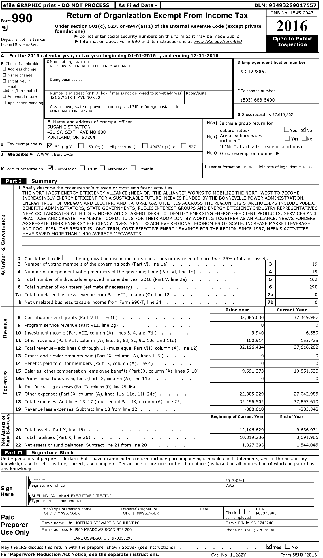 Image of first page of 2016 Form 990 for Northwest Energy Efficiency Alliance