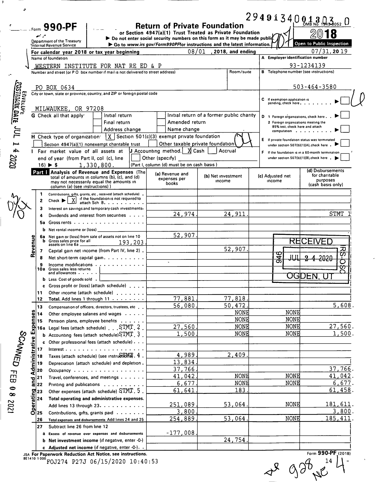 Image of first page of 2018 Form 990PF for Western Institute for Nat Re Ed and P