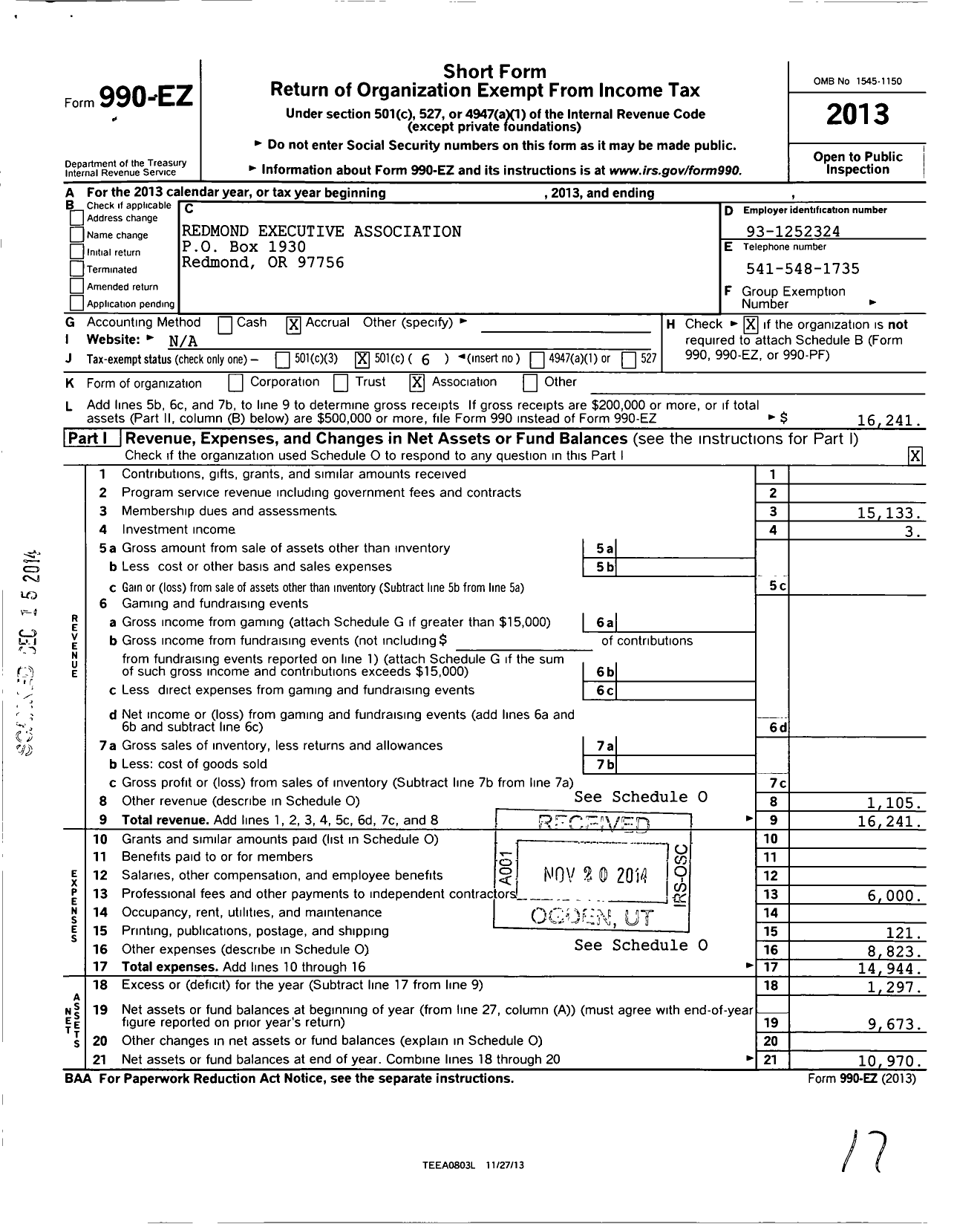 Image of first page of 2013 Form 990EO for Redmond Executive Association