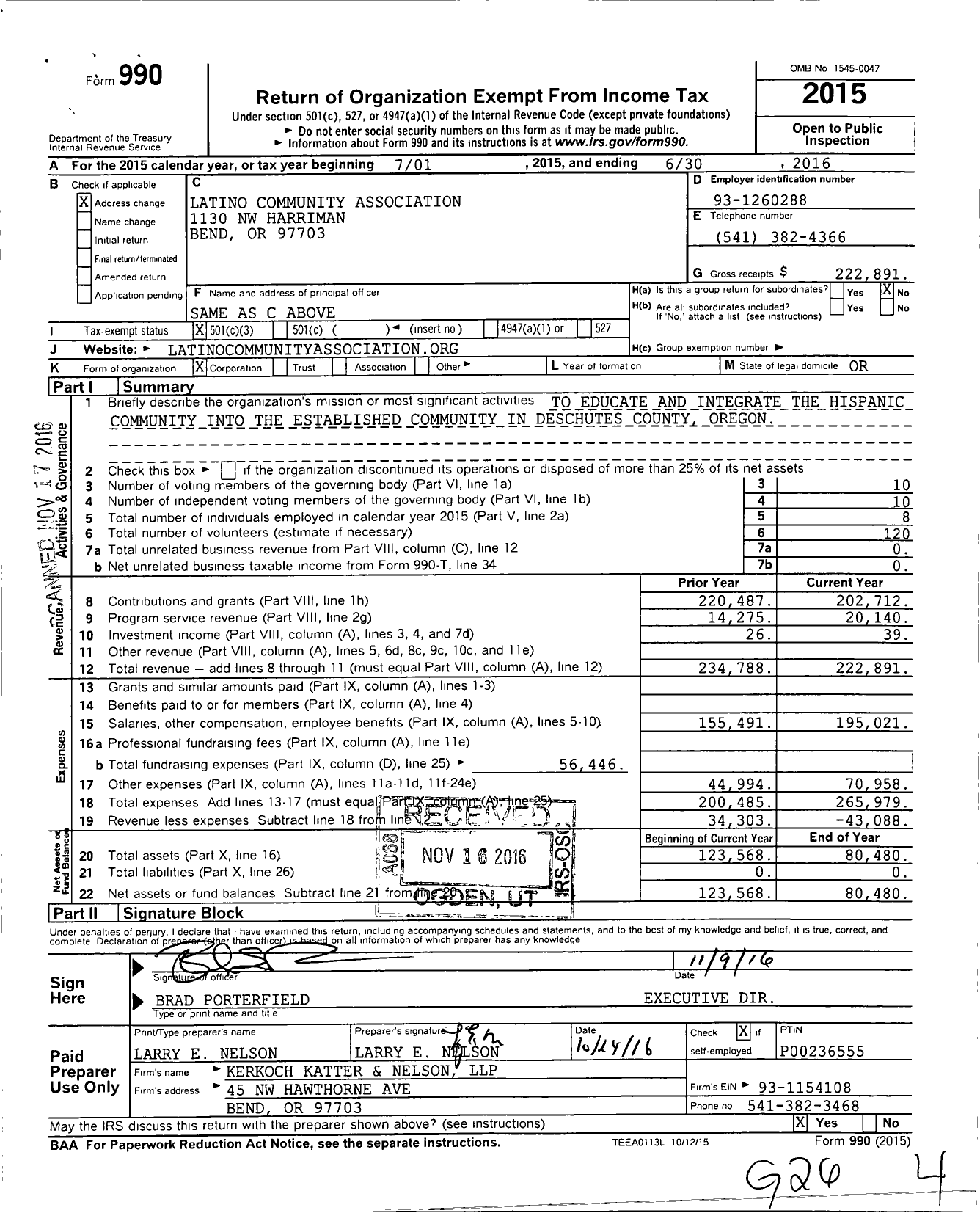 Image of first page of 2015 Form 990 for Latino Community Association