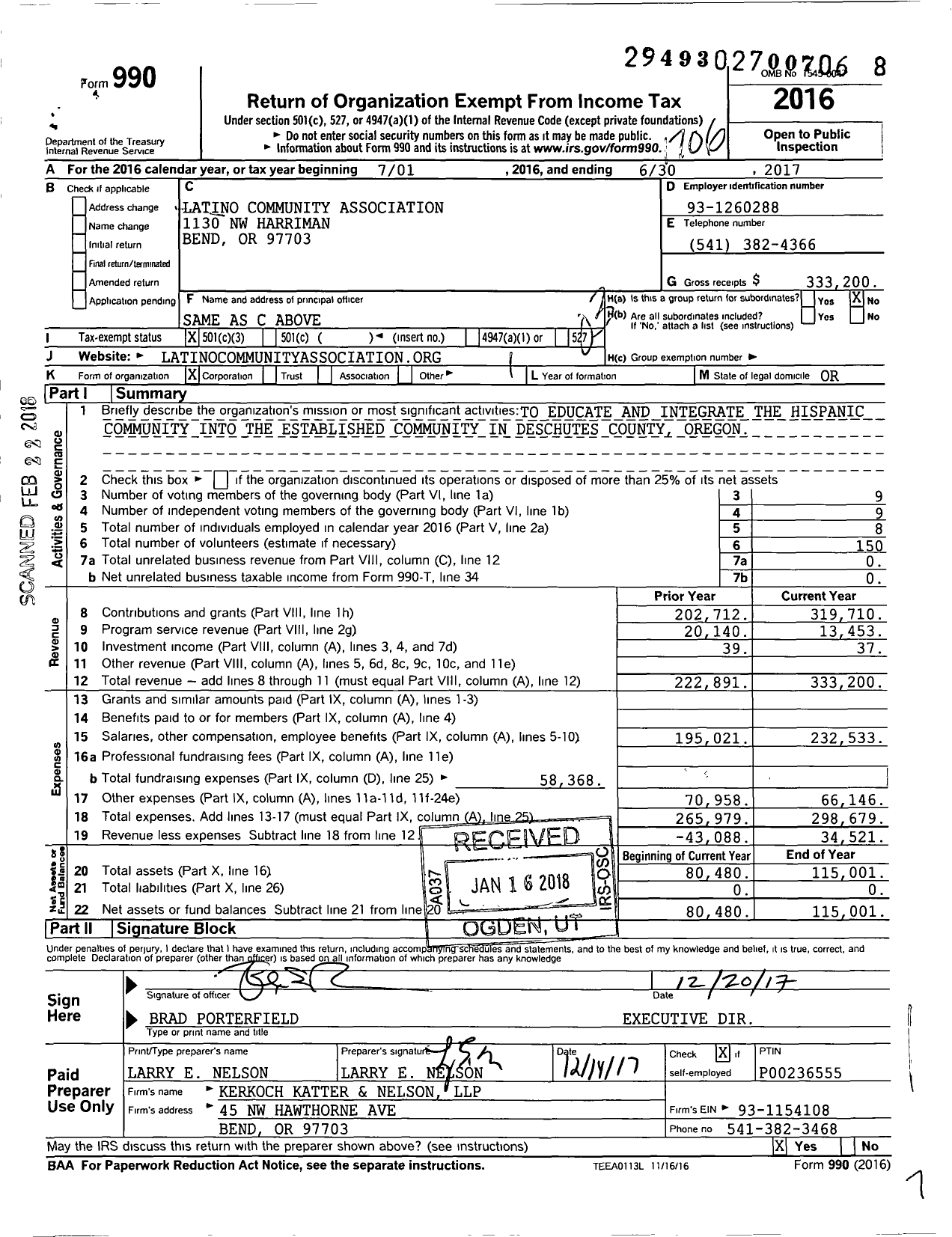 Image of first page of 2016 Form 990 for Latino Community Association