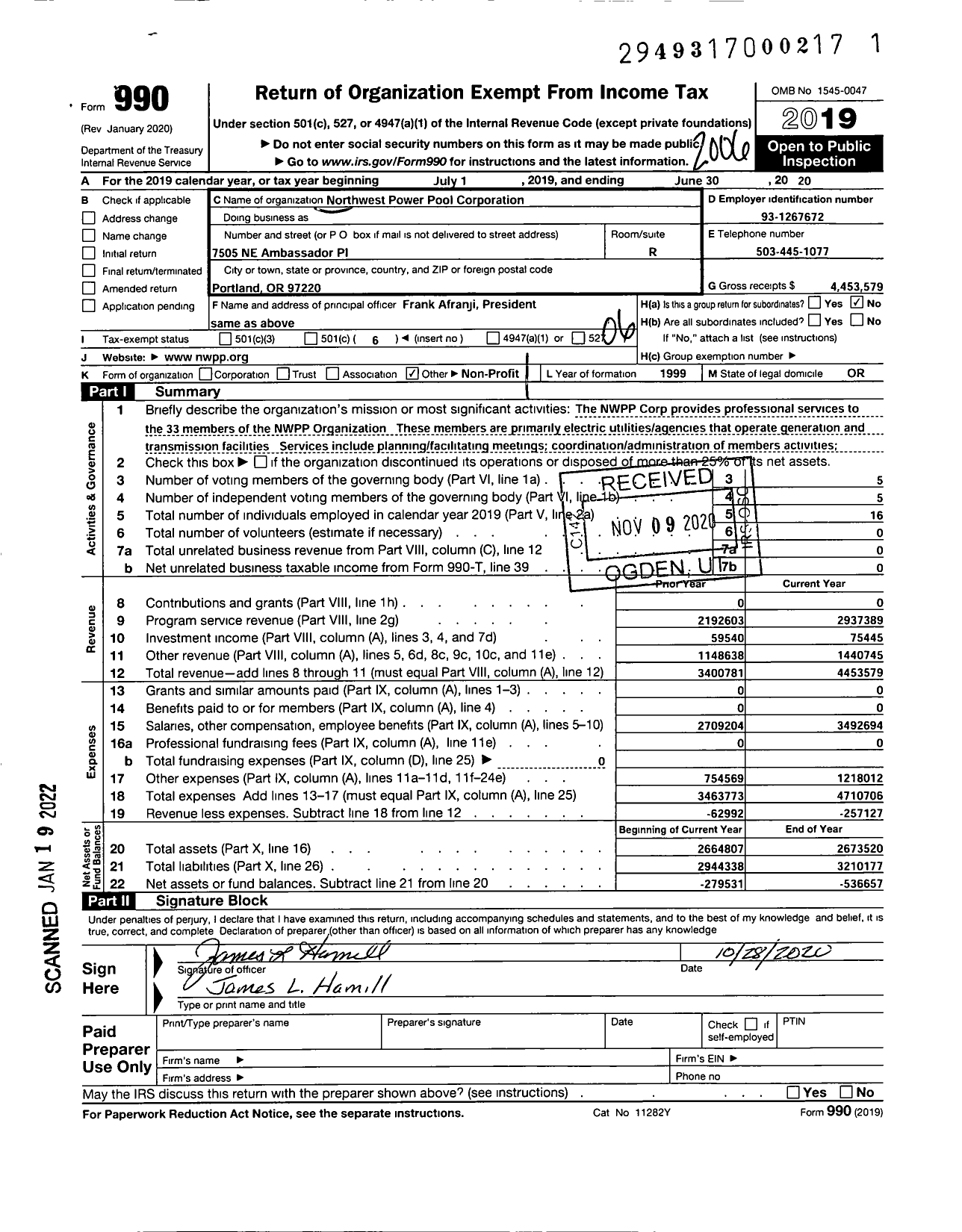 Image of first page of 2019 Form 990O for Western Power Pool