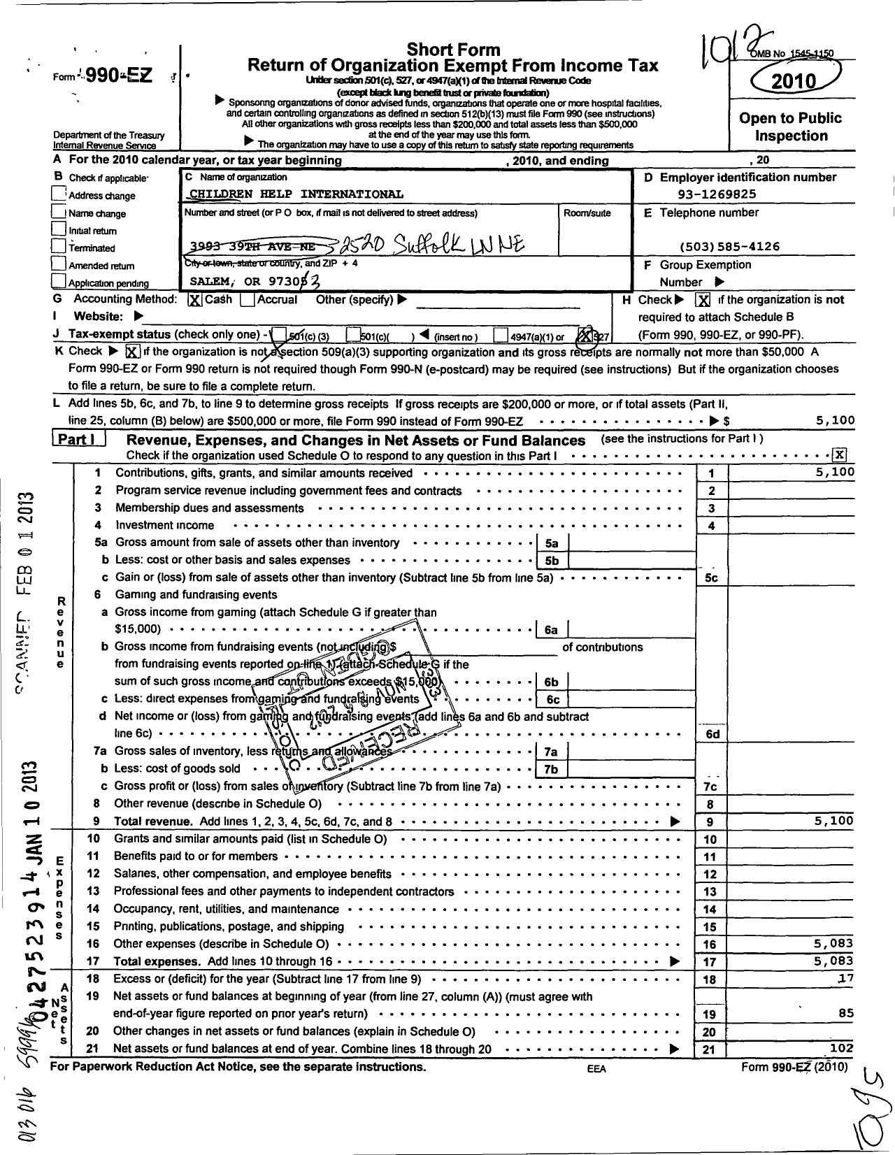 Image of first page of 2010 Form 990EZ for Children Help International