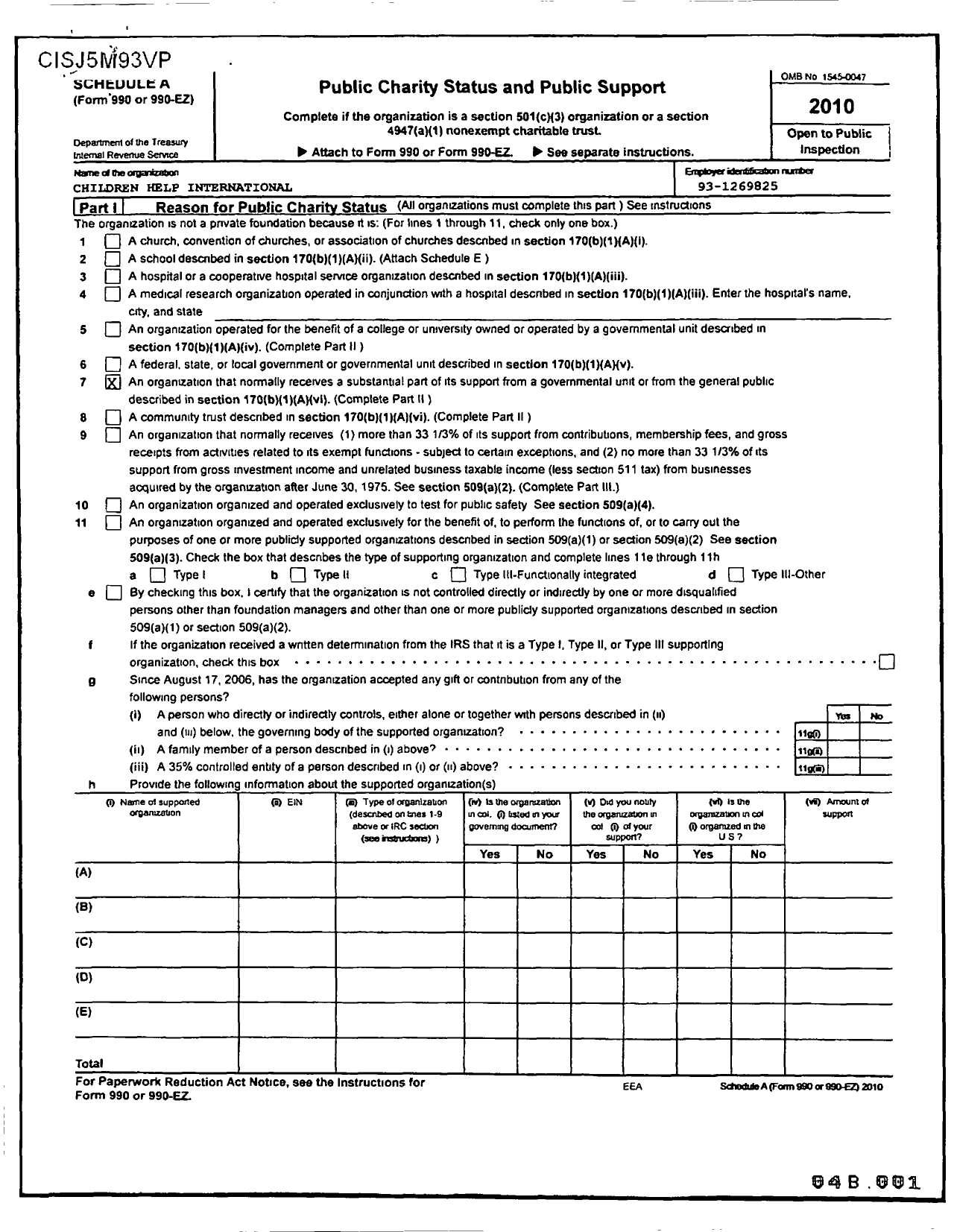 Image of first page of 2010 Form 990ER for Children Help International