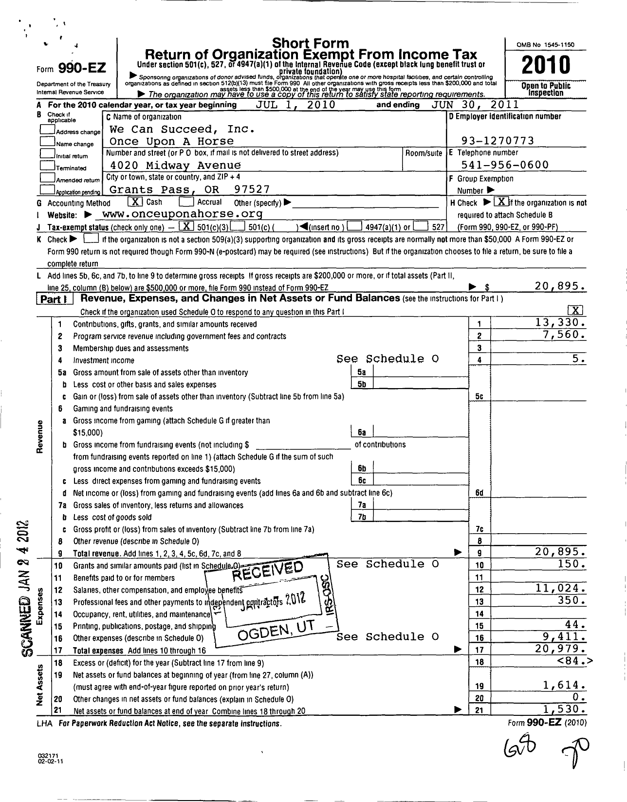 Image of first page of 2010 Form 990EZ for We Can Succeed