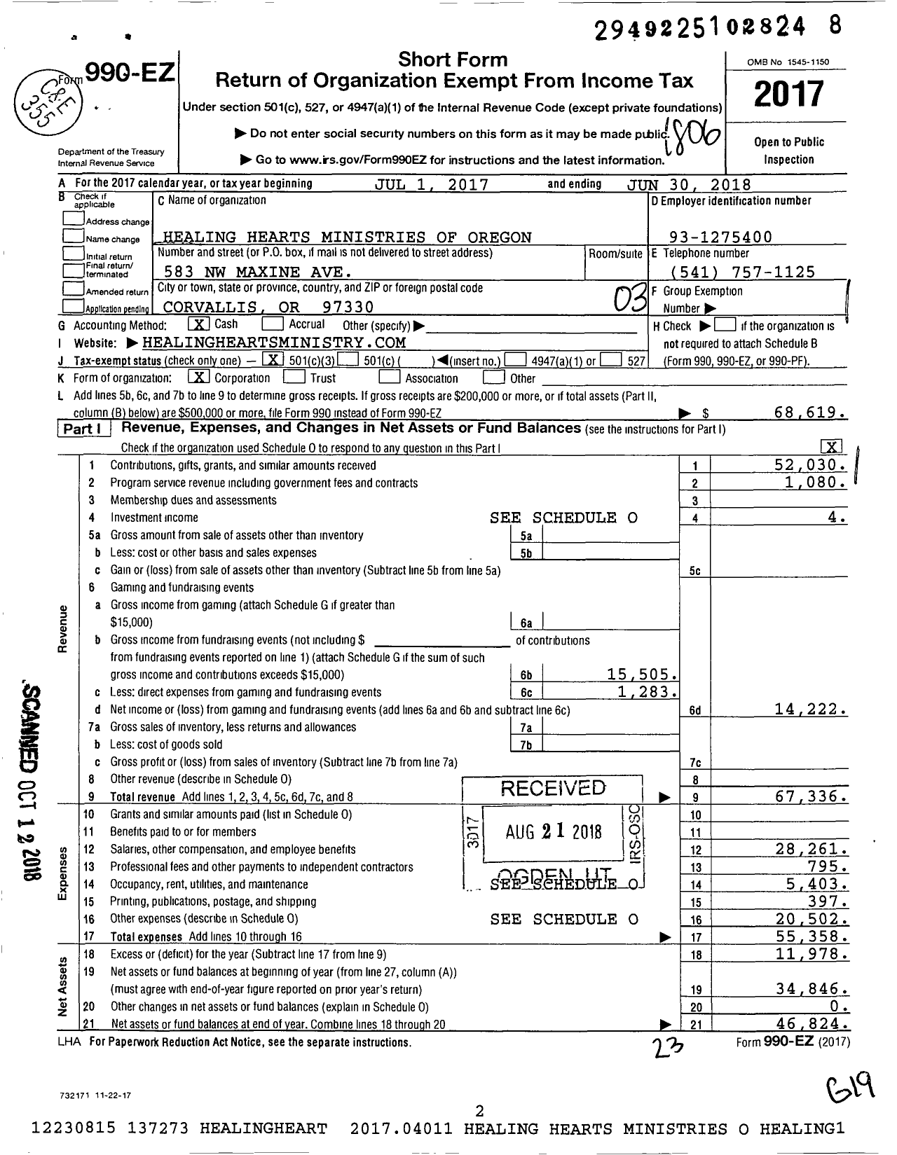 Image of first page of 2017 Form 990EZ for Healing Hearts Ministries of Oregon