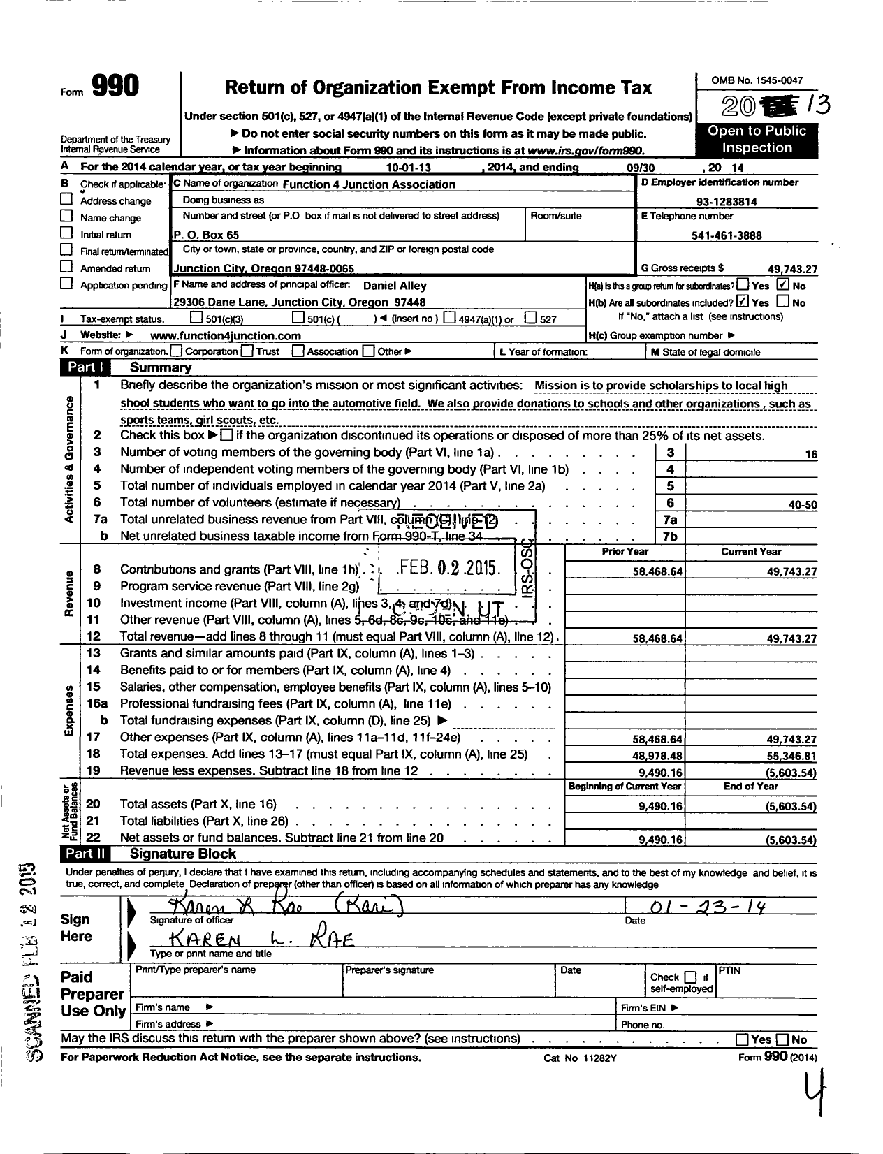 Image of first page of 2013 Form 990O for Function 4 Junction Association