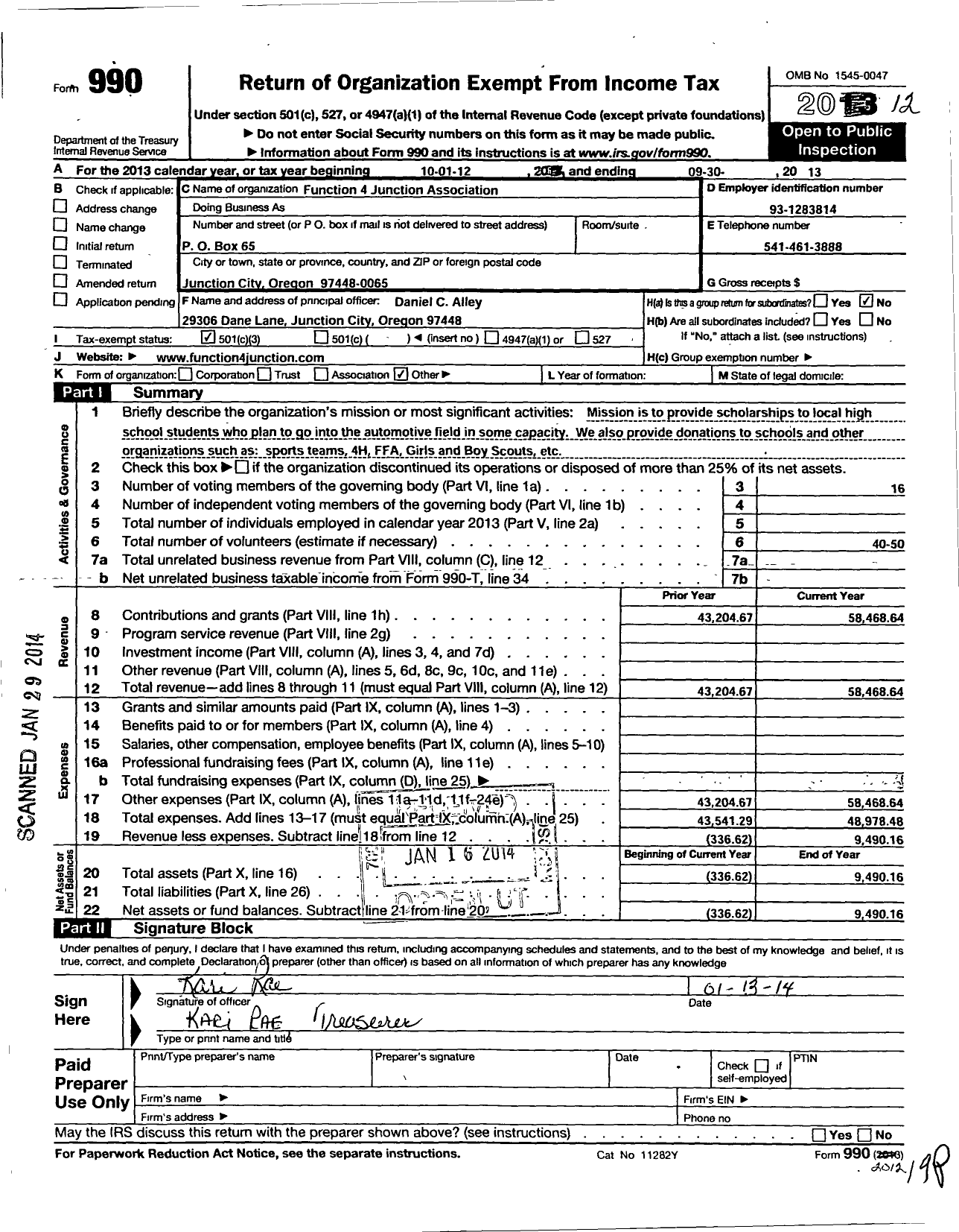 Image of first page of 2012 Form 990 for Function 4 Junction Association