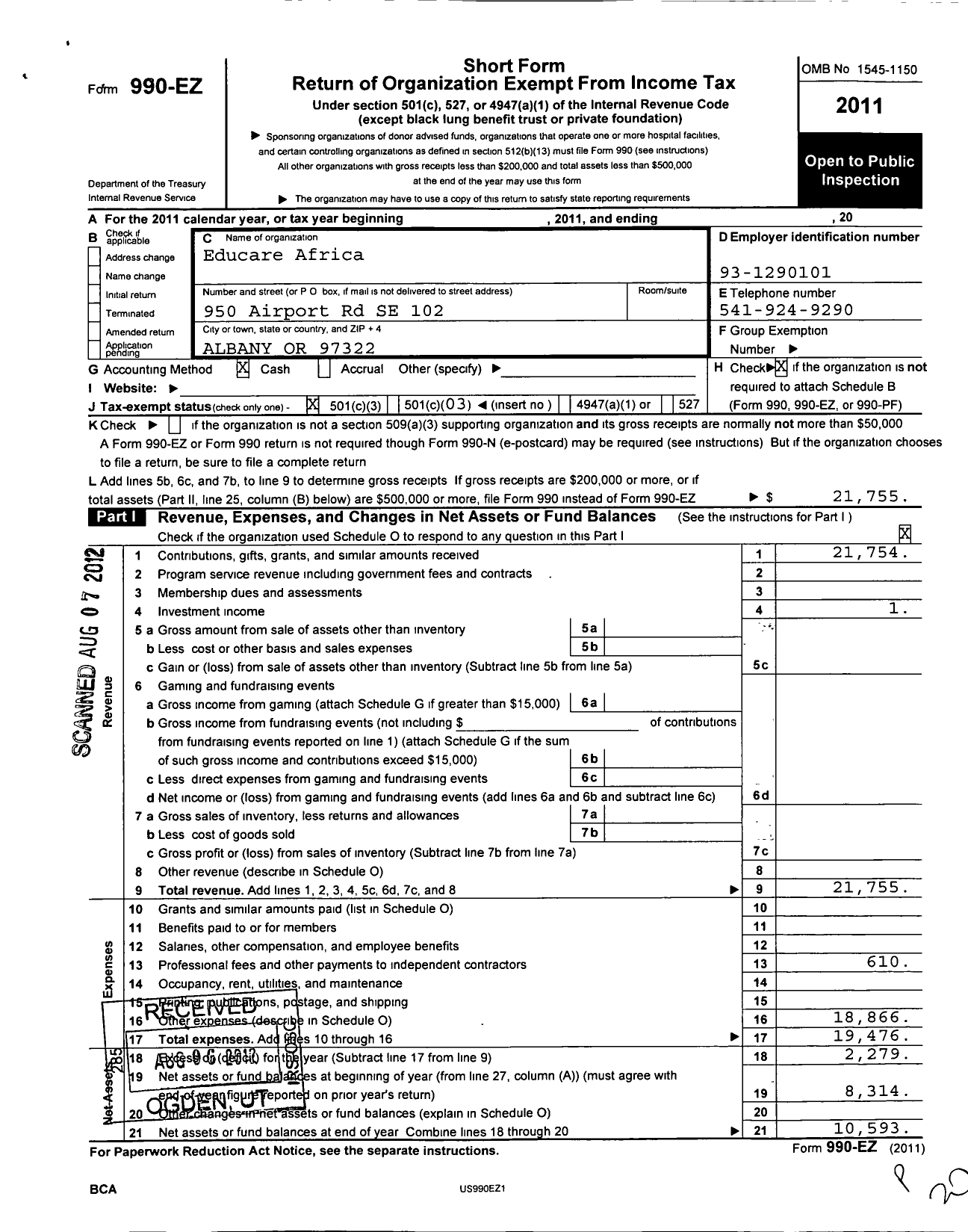 Image of first page of 2011 Form 990EZ for Educare Africa