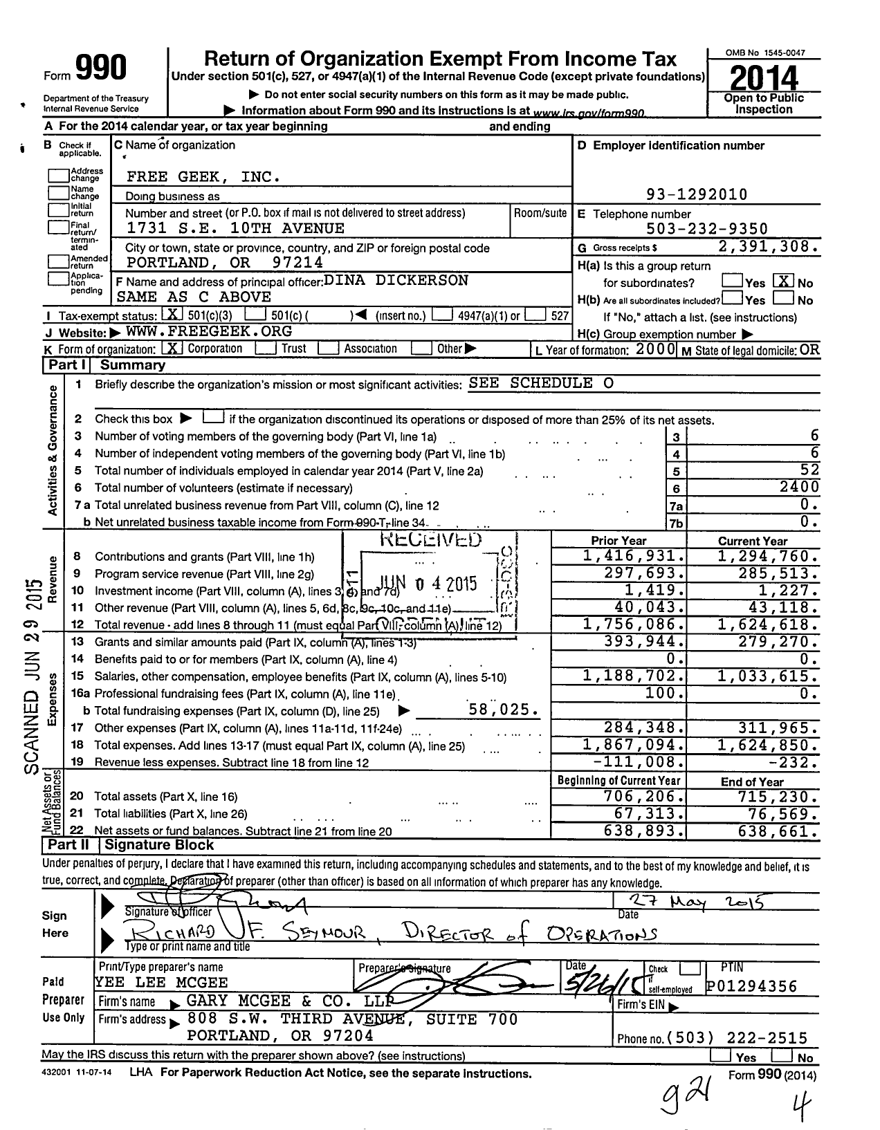 Image of first page of 2014 Form 990 for Free Geek