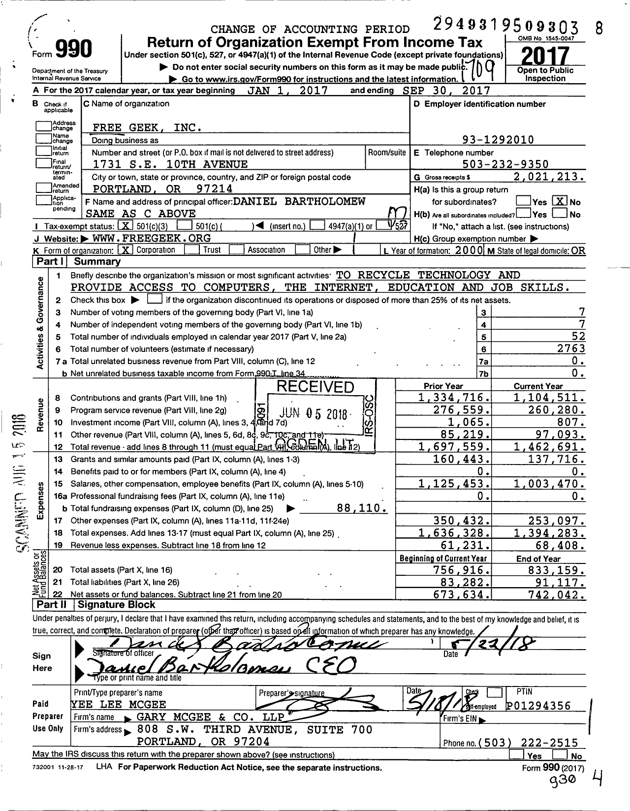 Image of first page of 2016 Form 990 for Free Geek