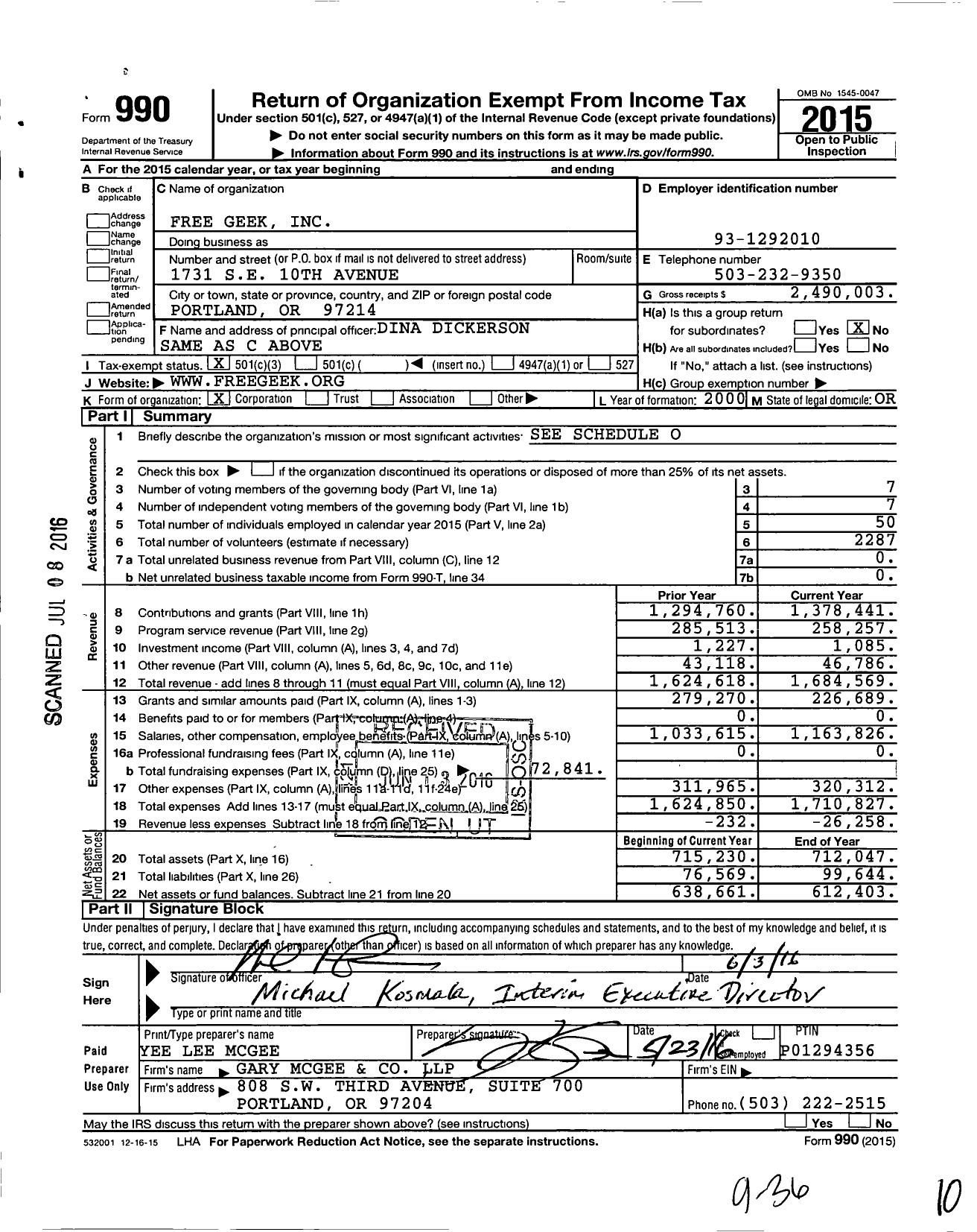 Image of first page of 2015 Form 990 for Free Geek