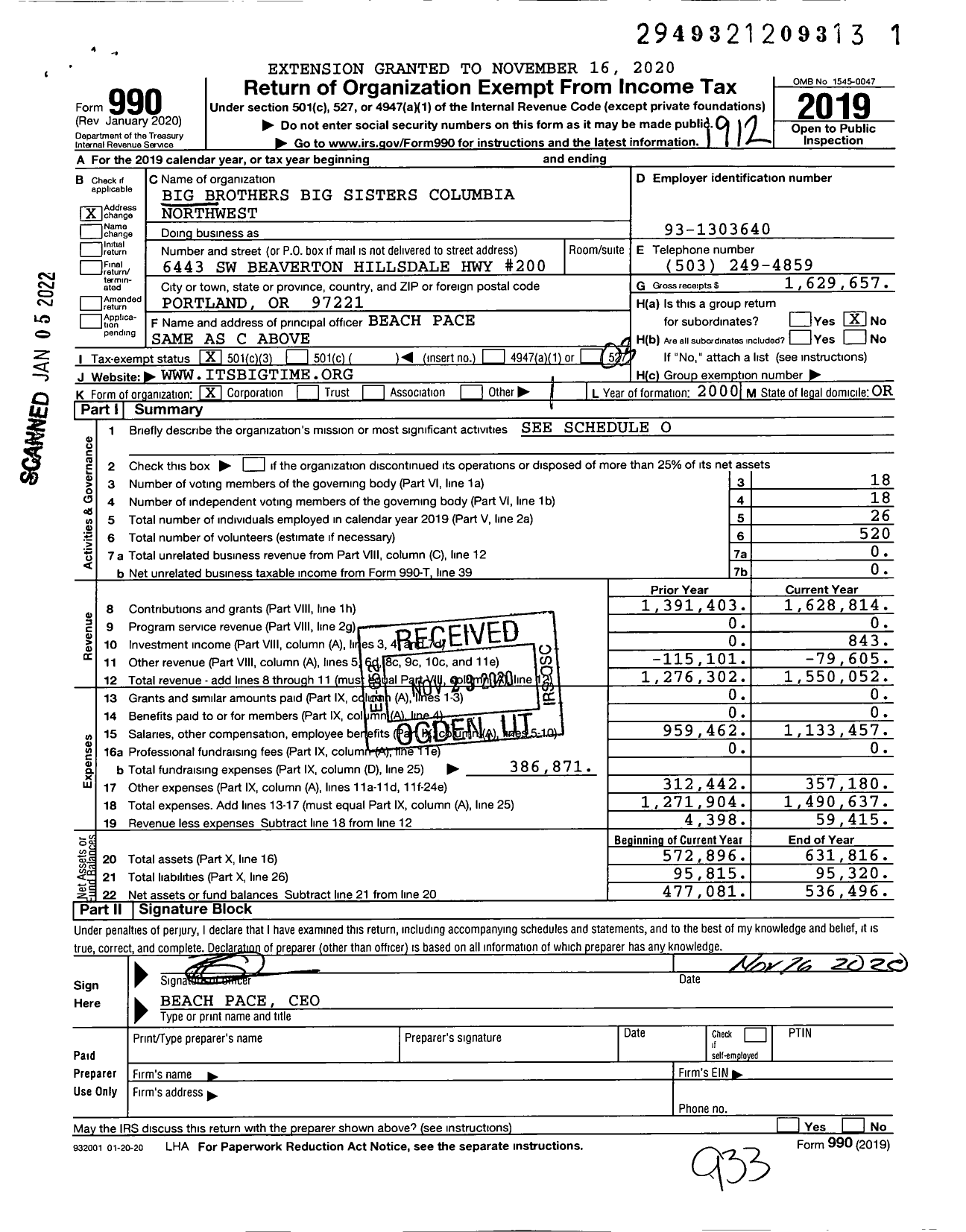 Image of first page of 2019 Form 990 for Big Brothers Big Sisters Columbia Northwest