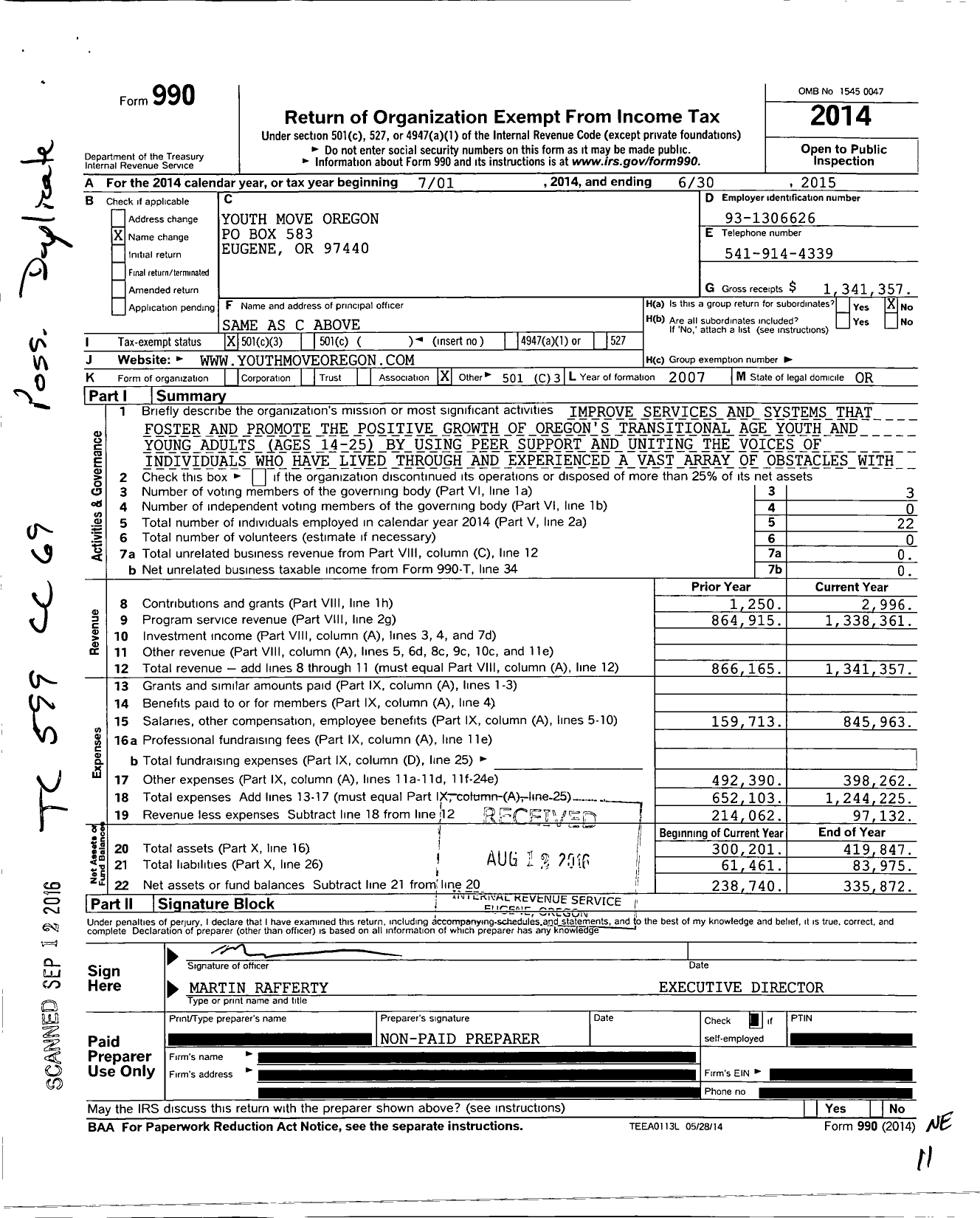 Image of first page of 2014 Form 990 for Youth Era