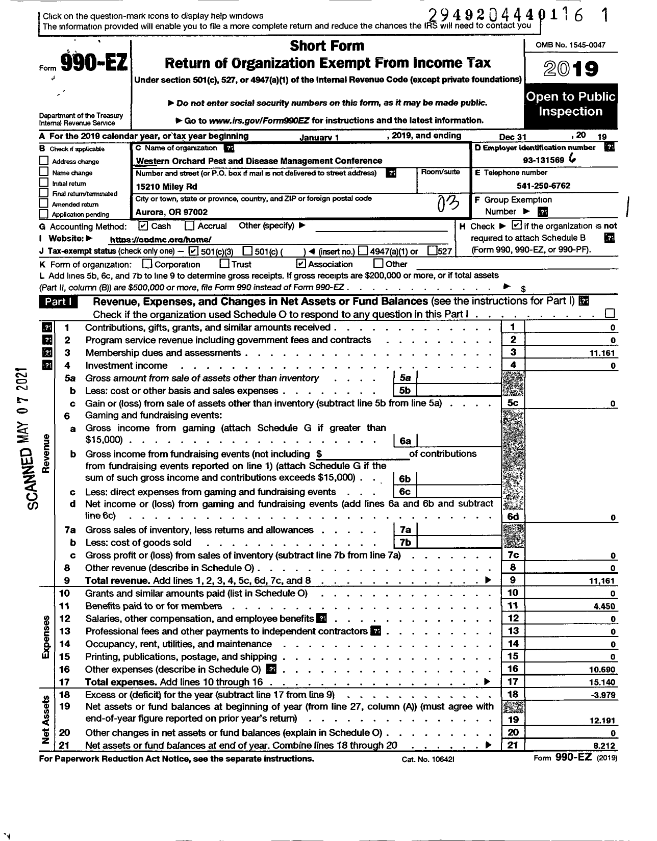 Image of first page of 2019 Form 990EZ for Western Orchard Pest and Disease Management Conference