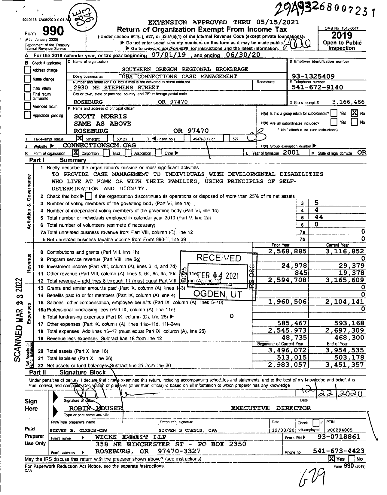 Image of first page of 2019 Form 990 for Connections Case Management