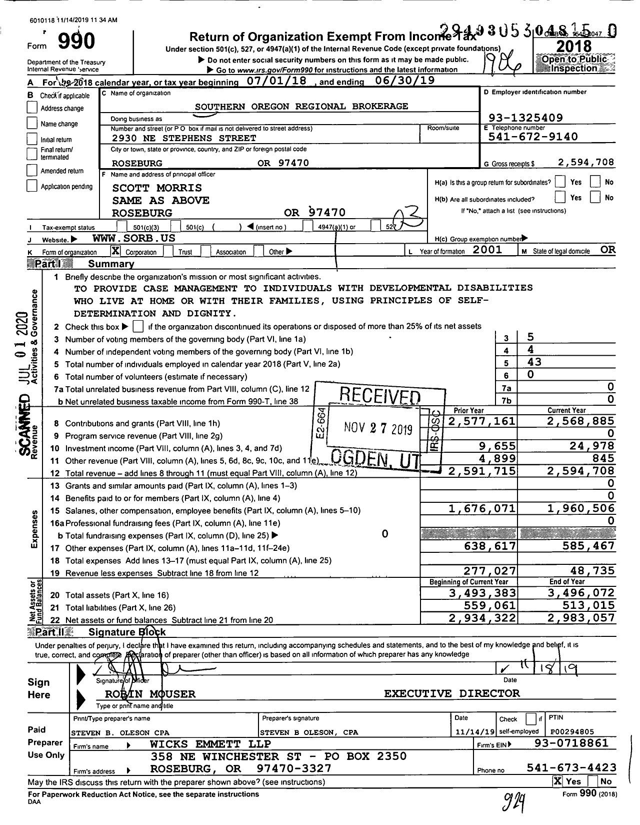 Image of first page of 2018 Form 990 for Connections Case Management