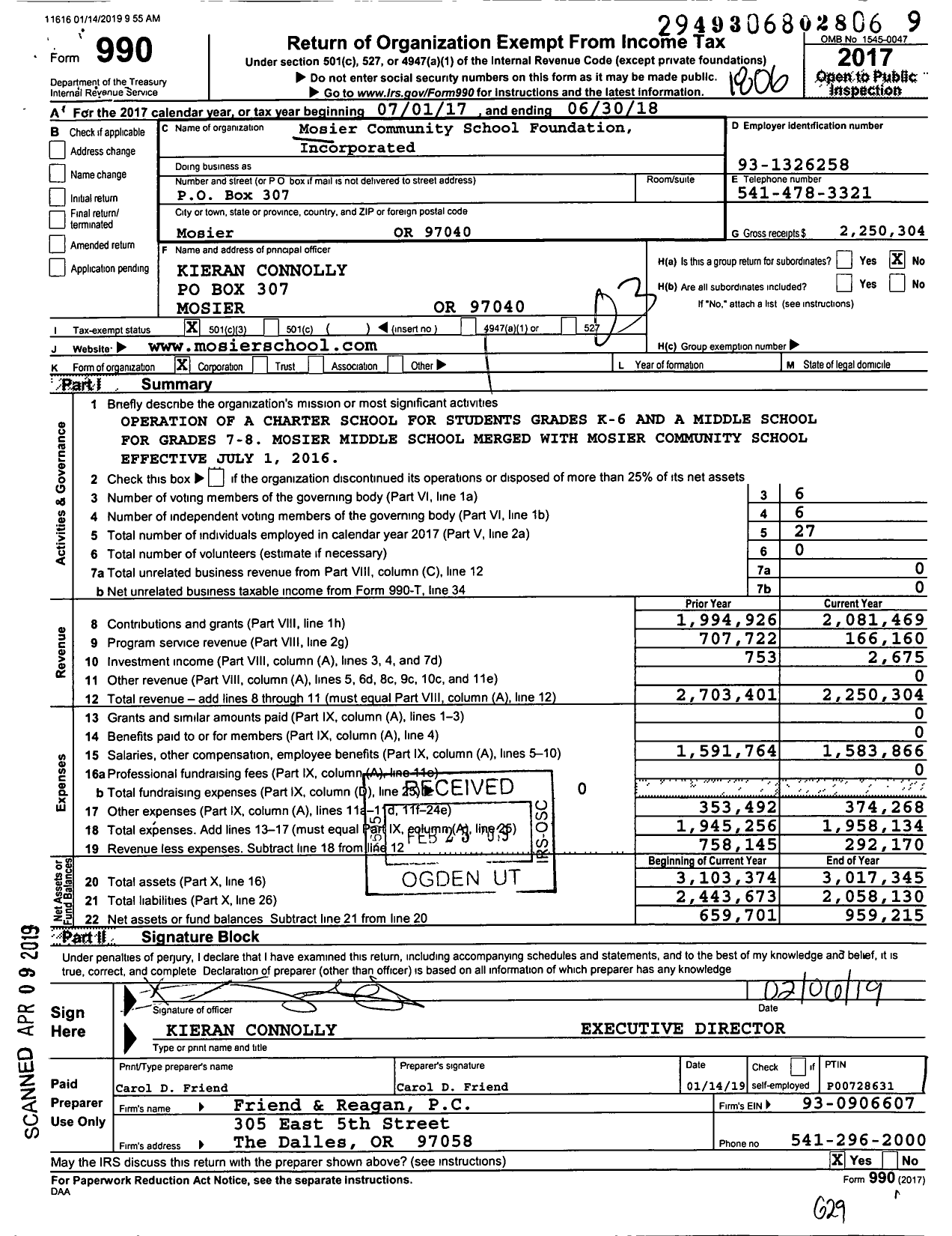 Image of first page of 2017 Form 990 for Mosier Community School Foundation