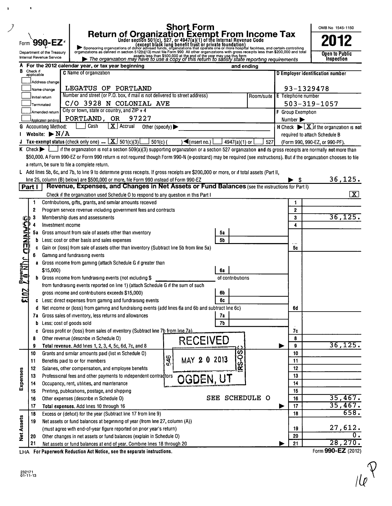 Image of first page of 2012 Form 990EZ for Legatus