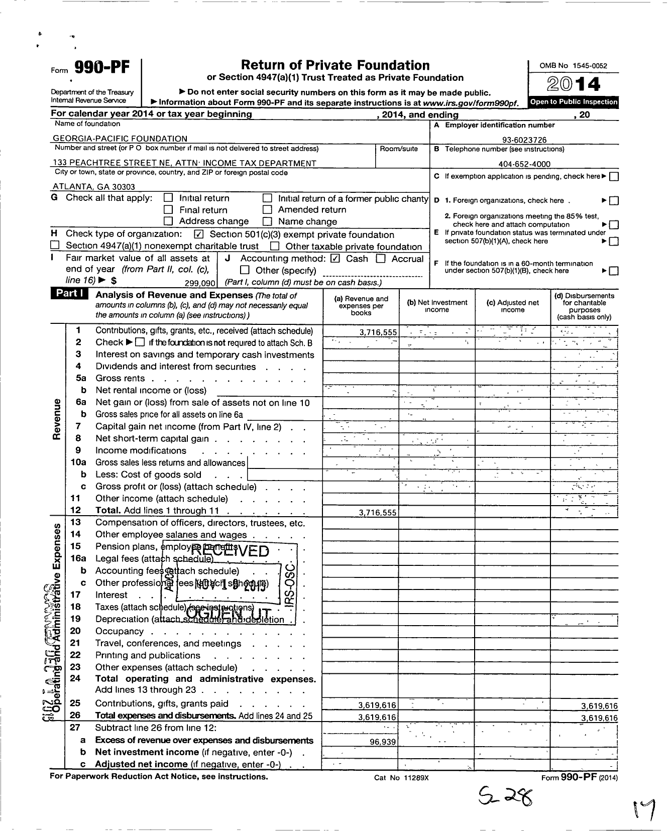Image of first page of 2014 Form 990PF for Georgia-Pacific Foundation