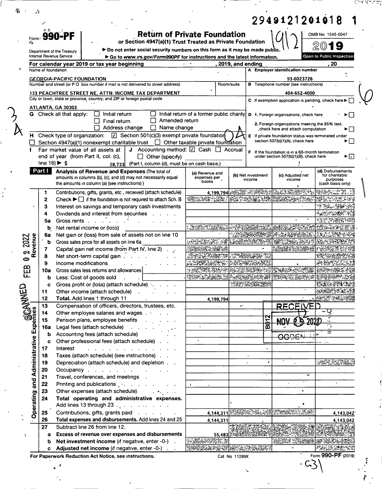 Image of first page of 2019 Form 990PF for Georgia-Pacific Foundation