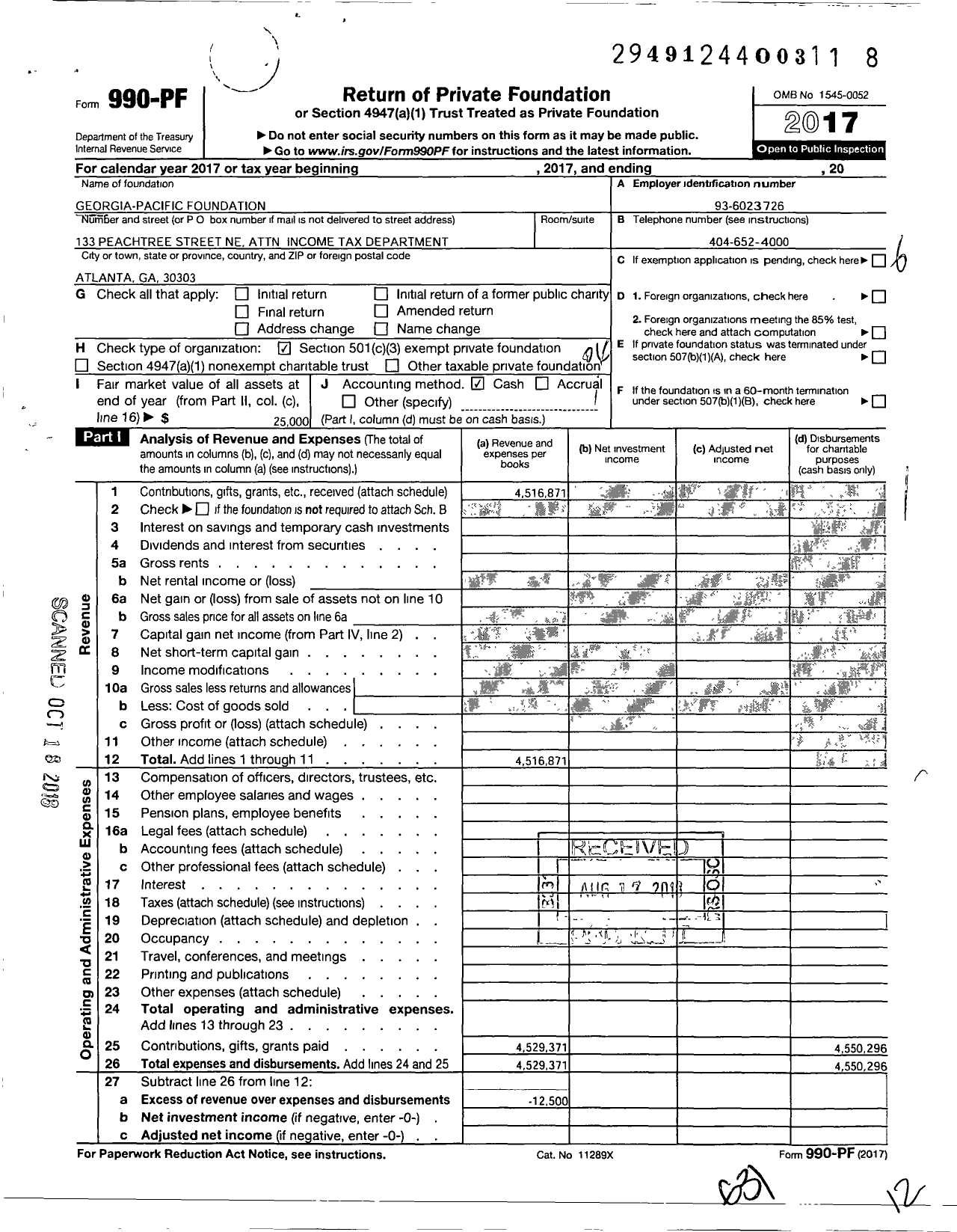 Image of first page of 2017 Form 990PF for Georgia-Pacific Foundation