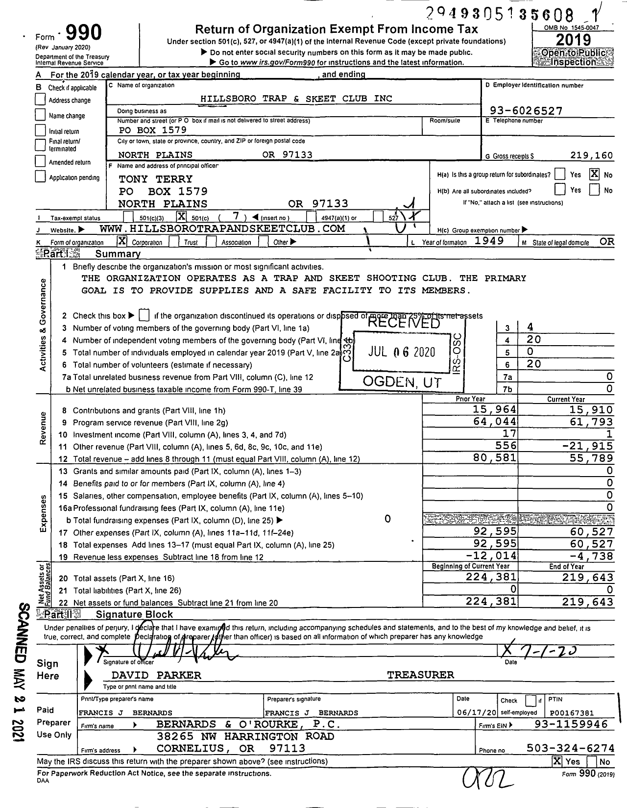 Image of first page of 2019 Form 990O for Hillsboro Trap and Skeet Club