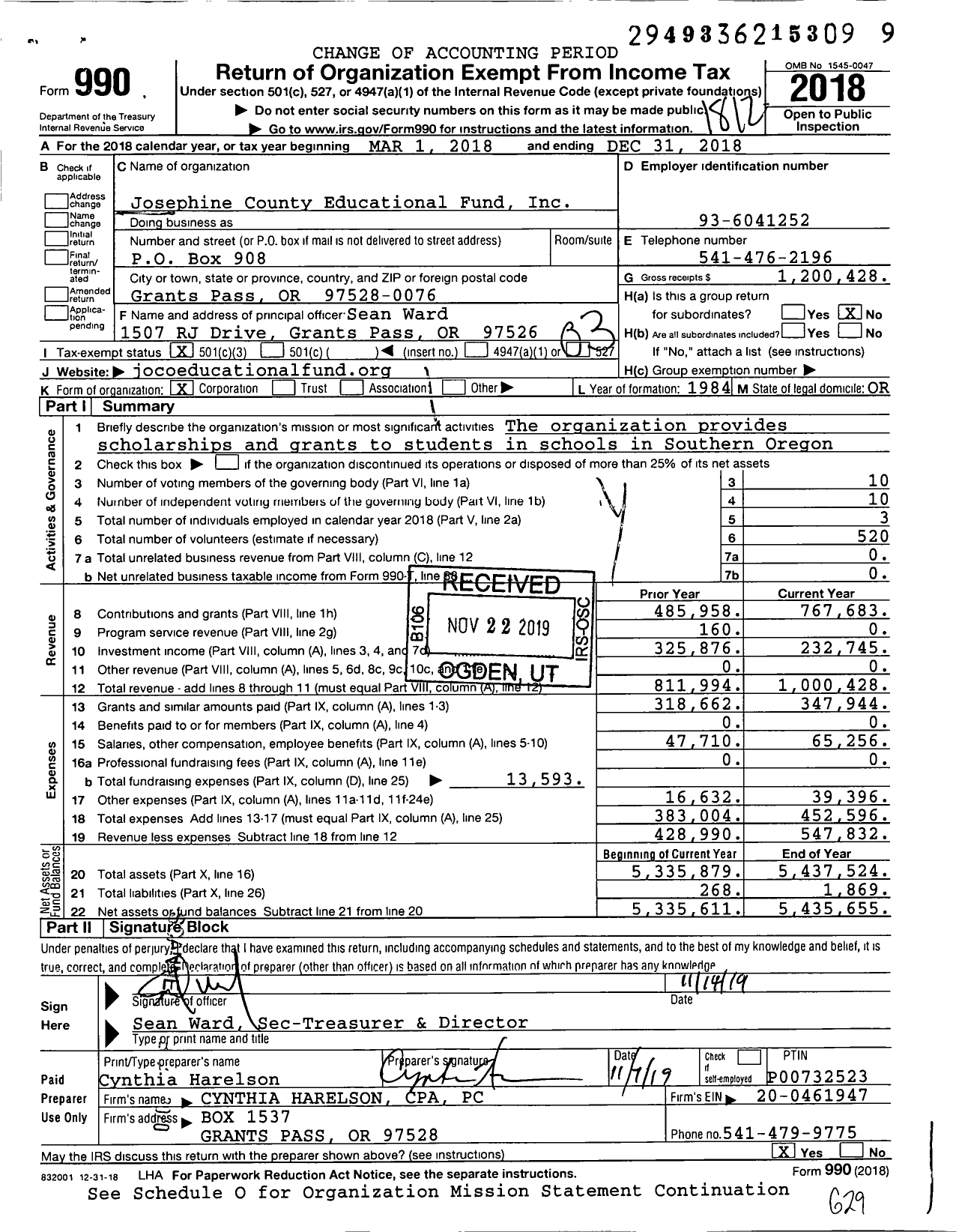 Image of first page of 2018 Form 990 for Redwood Foundation for Education