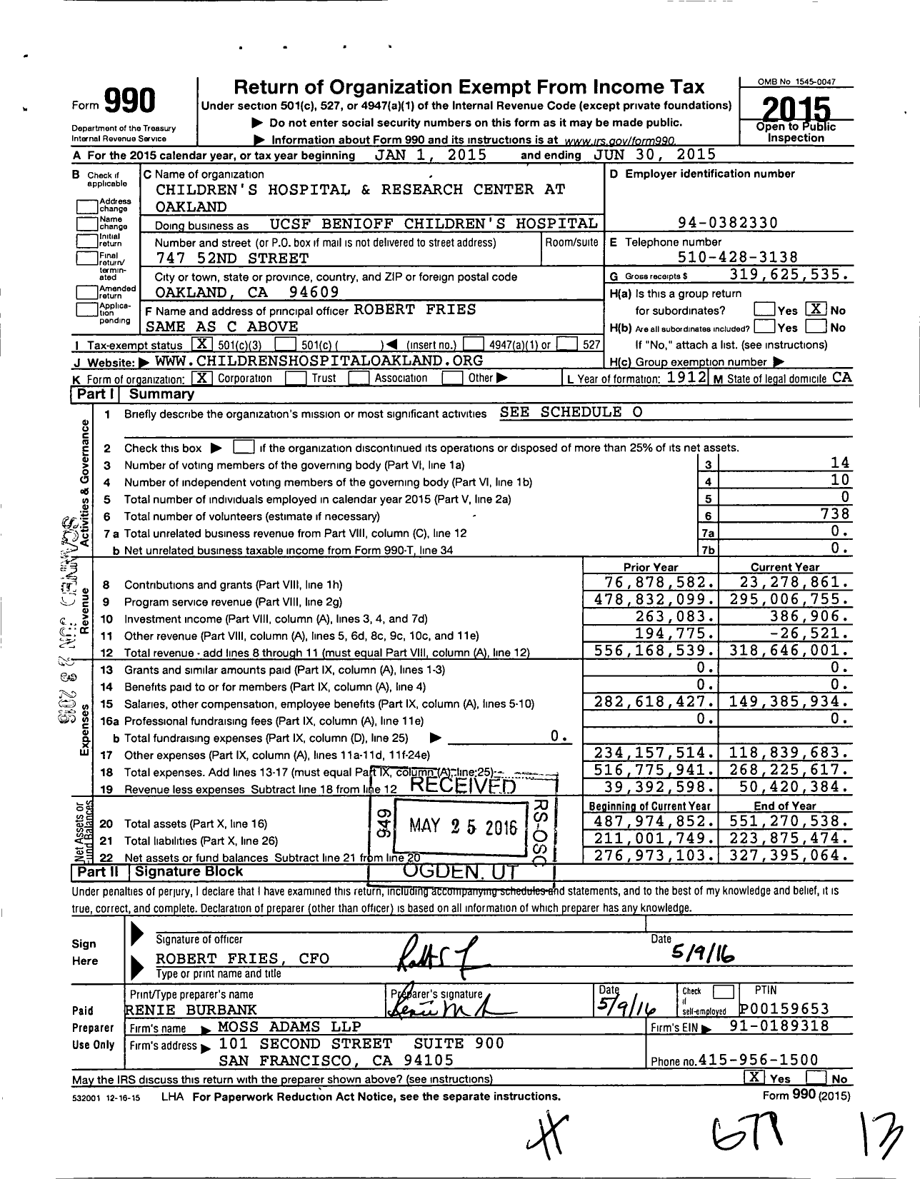 Image of first page of 2014 Form 990 for UCSF Benioff Children's Hospital Oakland