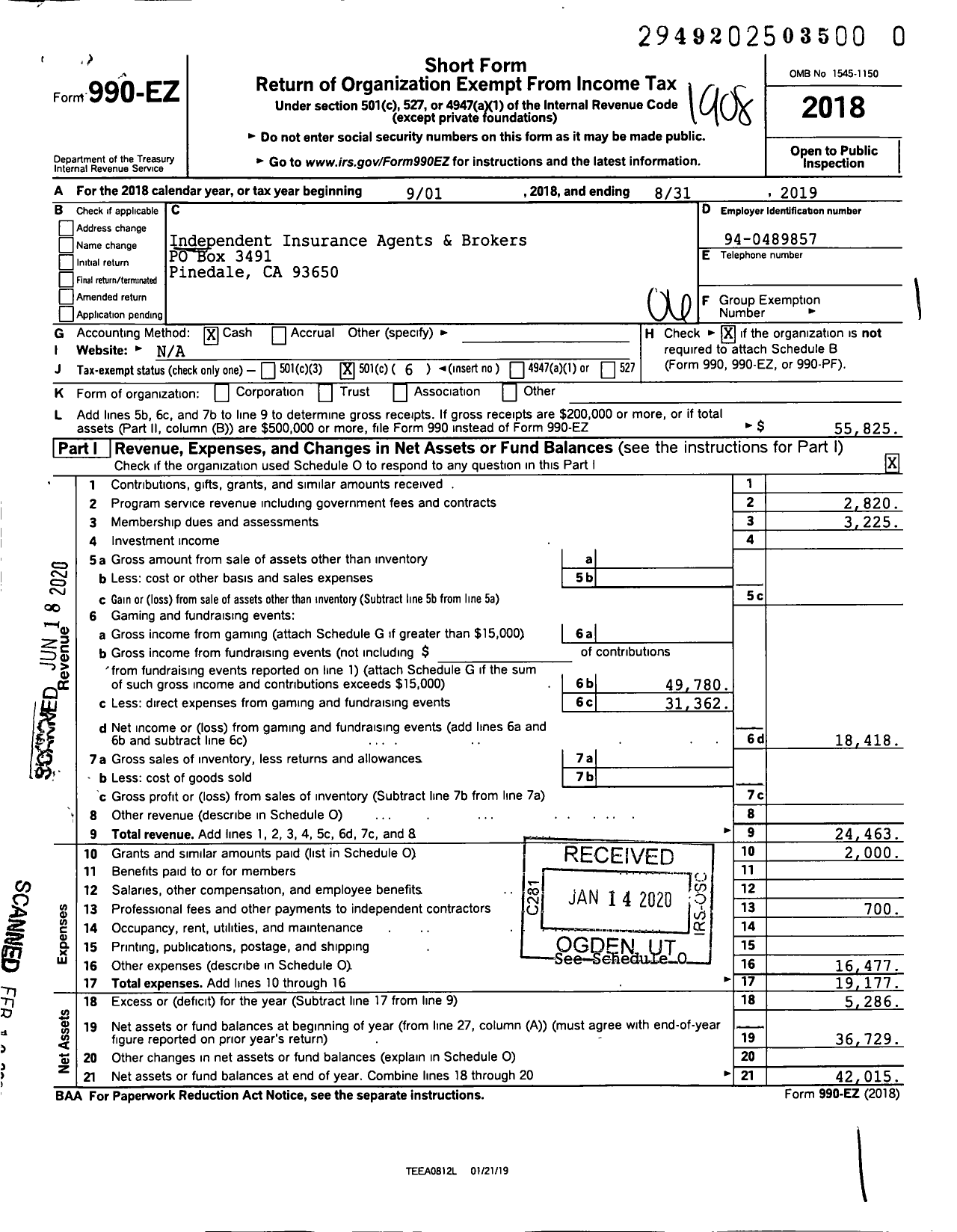 Image of first page of 2018 Form 990EO for Independent Insurance Agents & Brokers